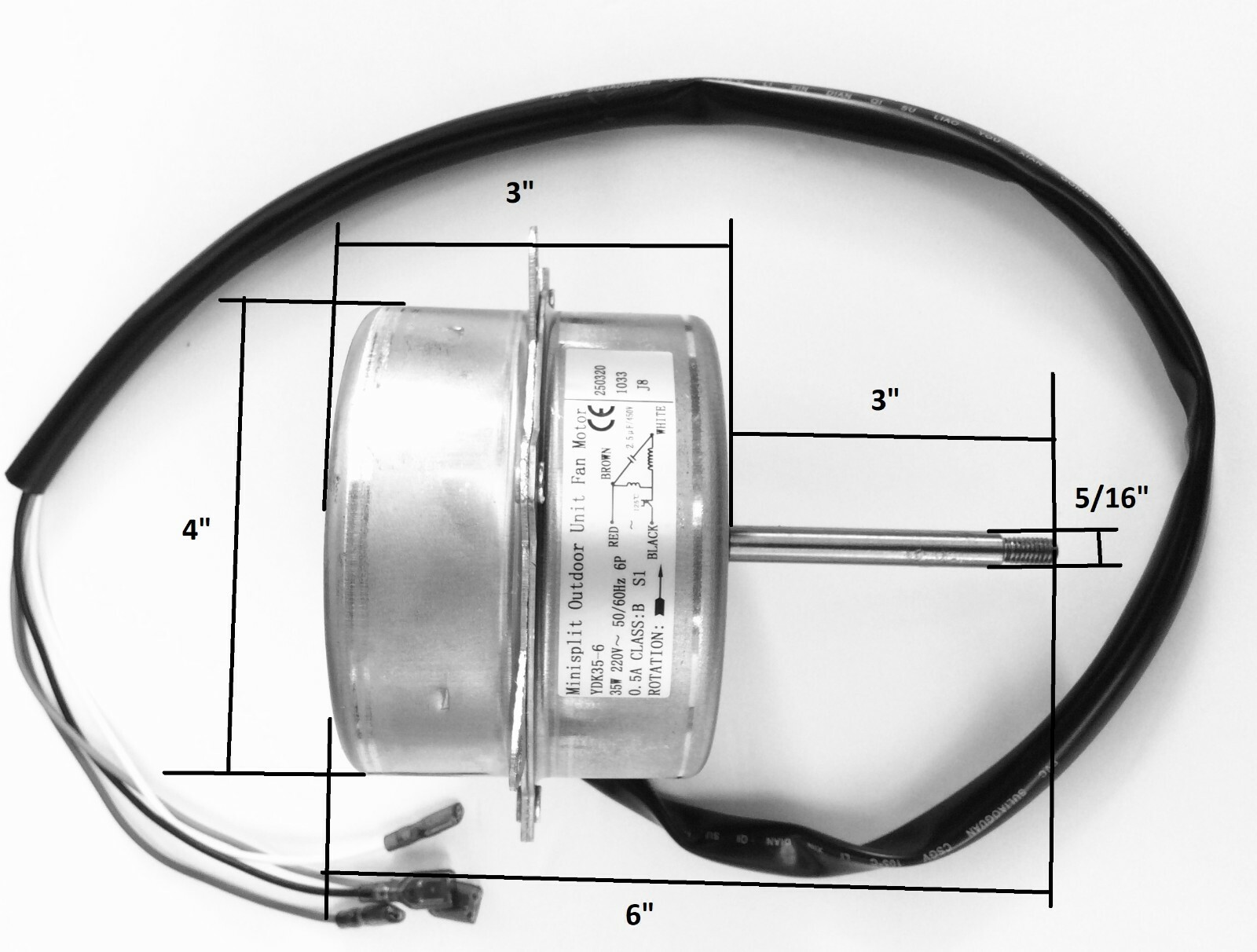 35 WATT MINI SPLIT CONDENSER FAN MOTOR 220V/50-60Hz-5/16″ SHAFT DIAMETER.