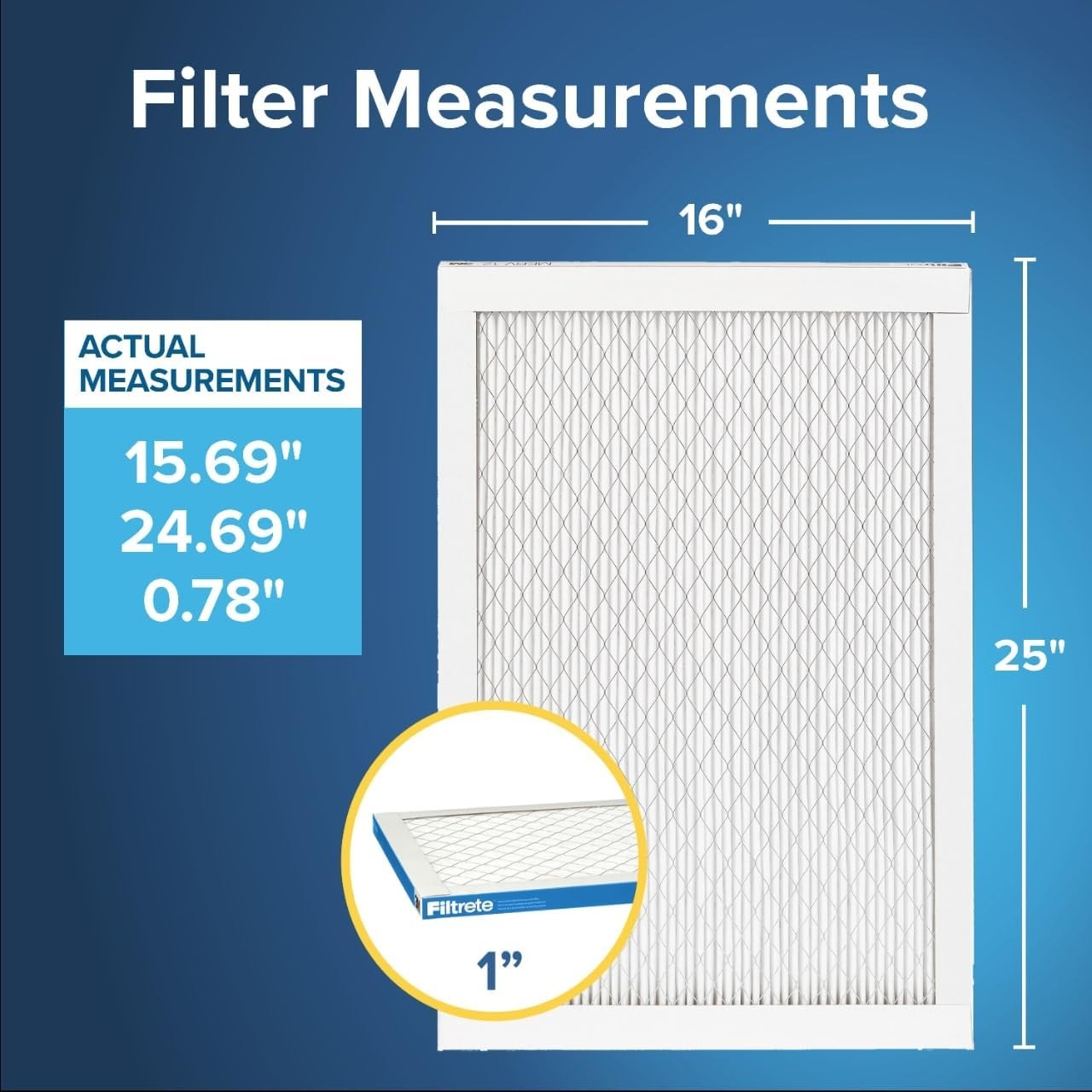 Filtrete 16x25x1 AC Furnace Air Filter, MERV 13, MPR 1900, 16x25x1, White
