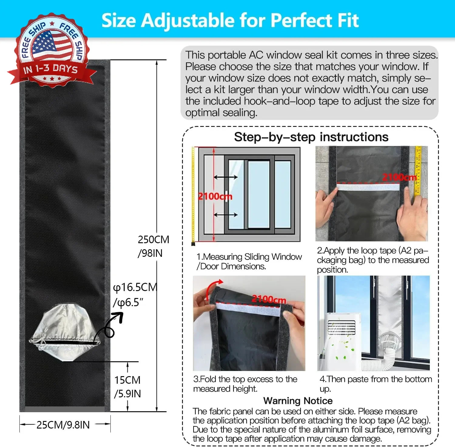 Sliding Door Air Conditioner Vent Kit,Adjustable Window Vent Seal Kit for Portab