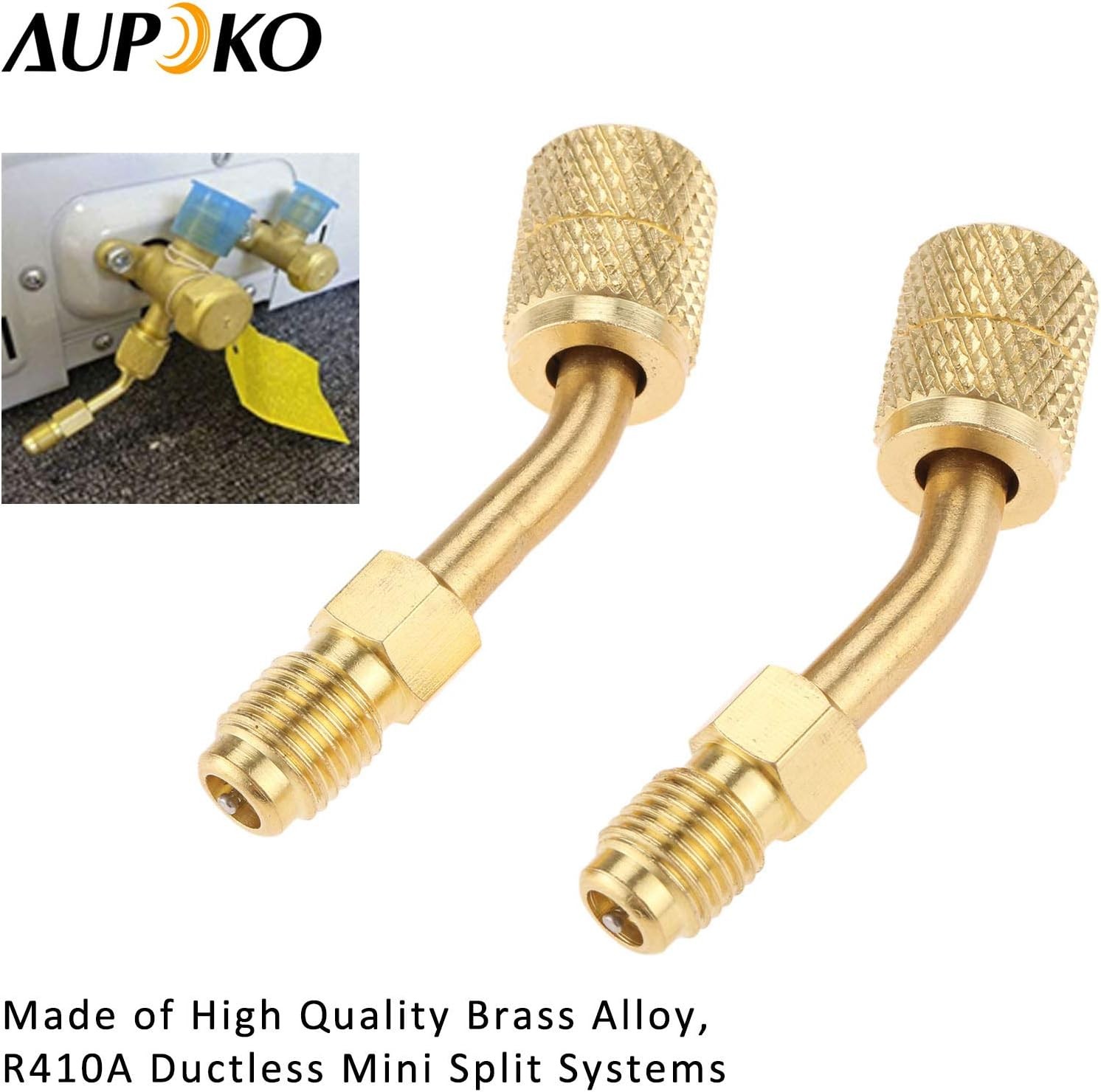 R410A Adapter 5/16″ SAE Female Quick Couplers to 1/4″ Angled Type, Gold