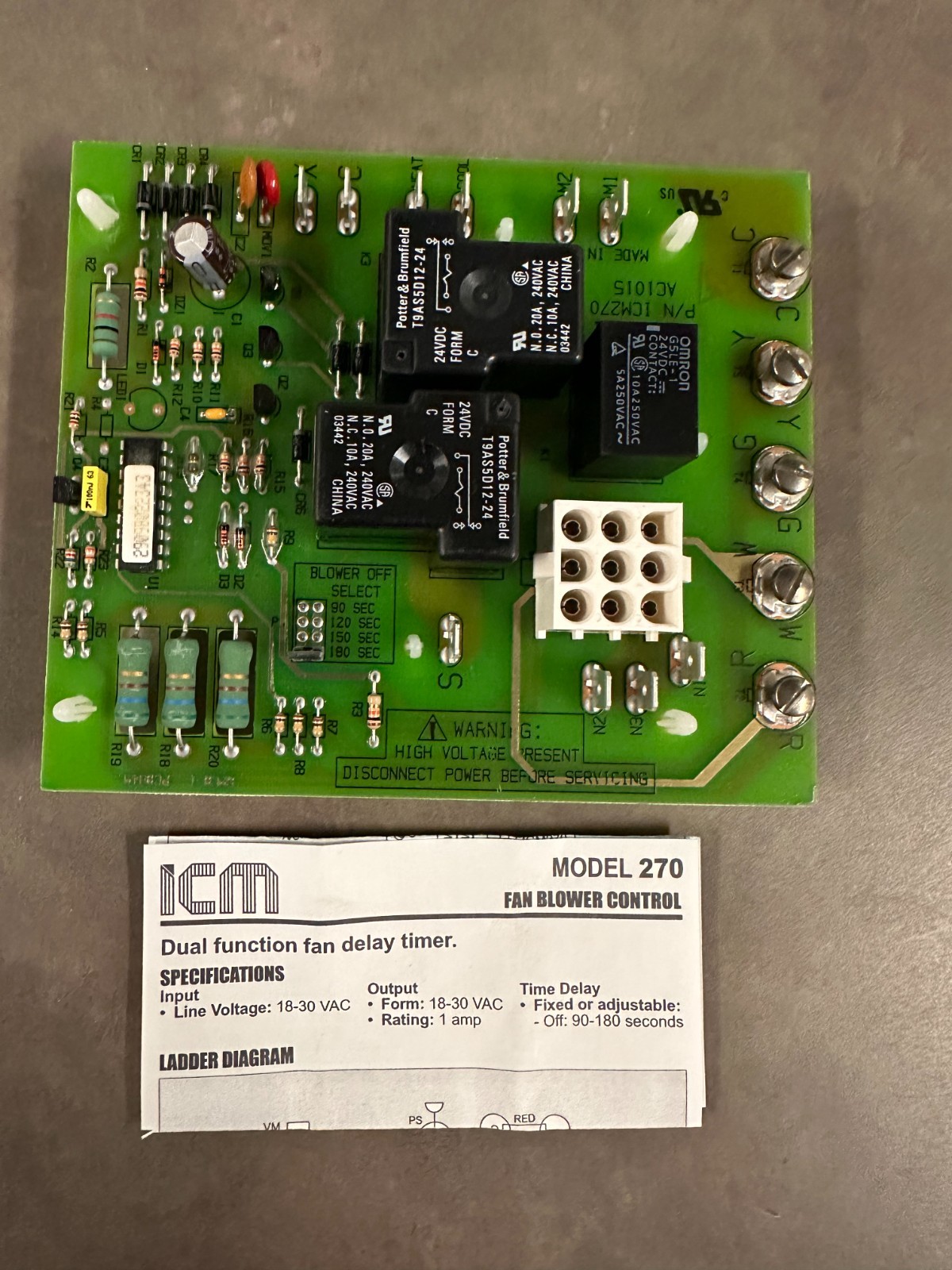 ICM AC1015 , EVCON 270C, Furnace Control Circuit Board, Evcon 2895-300, L38-650.