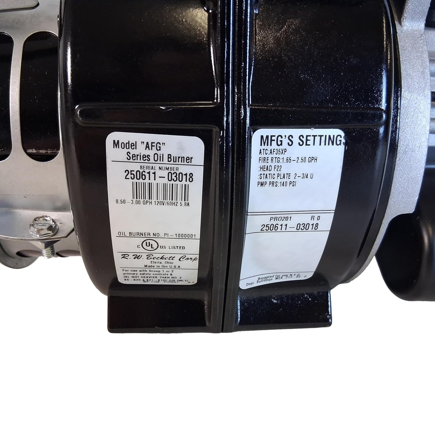 OEM Beckett PRO201 Oil Burner AFG Assembly 120VAC Pressure Pro Hot Water Units