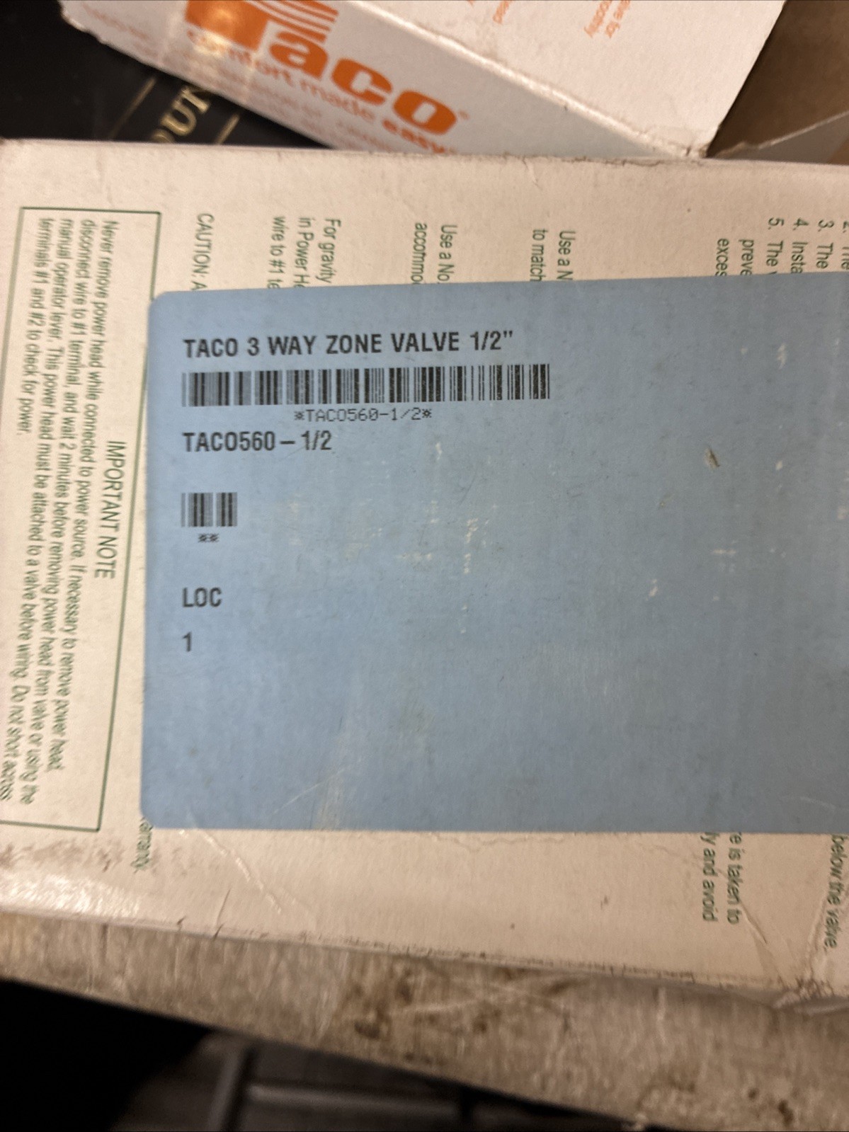 Taco 560-5 Zone Valve 2 Way 1/2″ Sweat, Bypass Gold Series