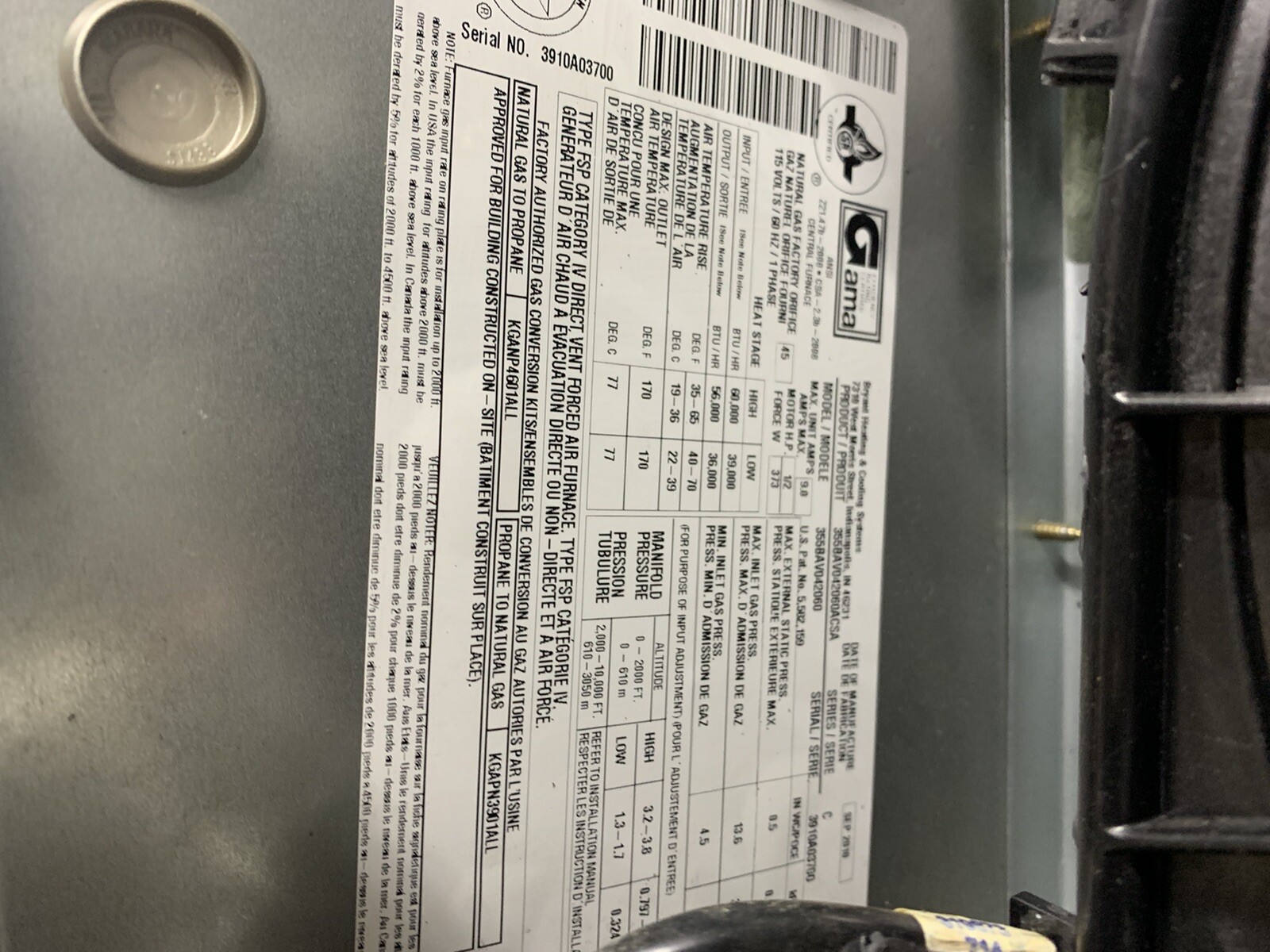 Carrier Bryant Payne HR46GH003 340793-762 ECM Furnace Draft Inducer Motor Used