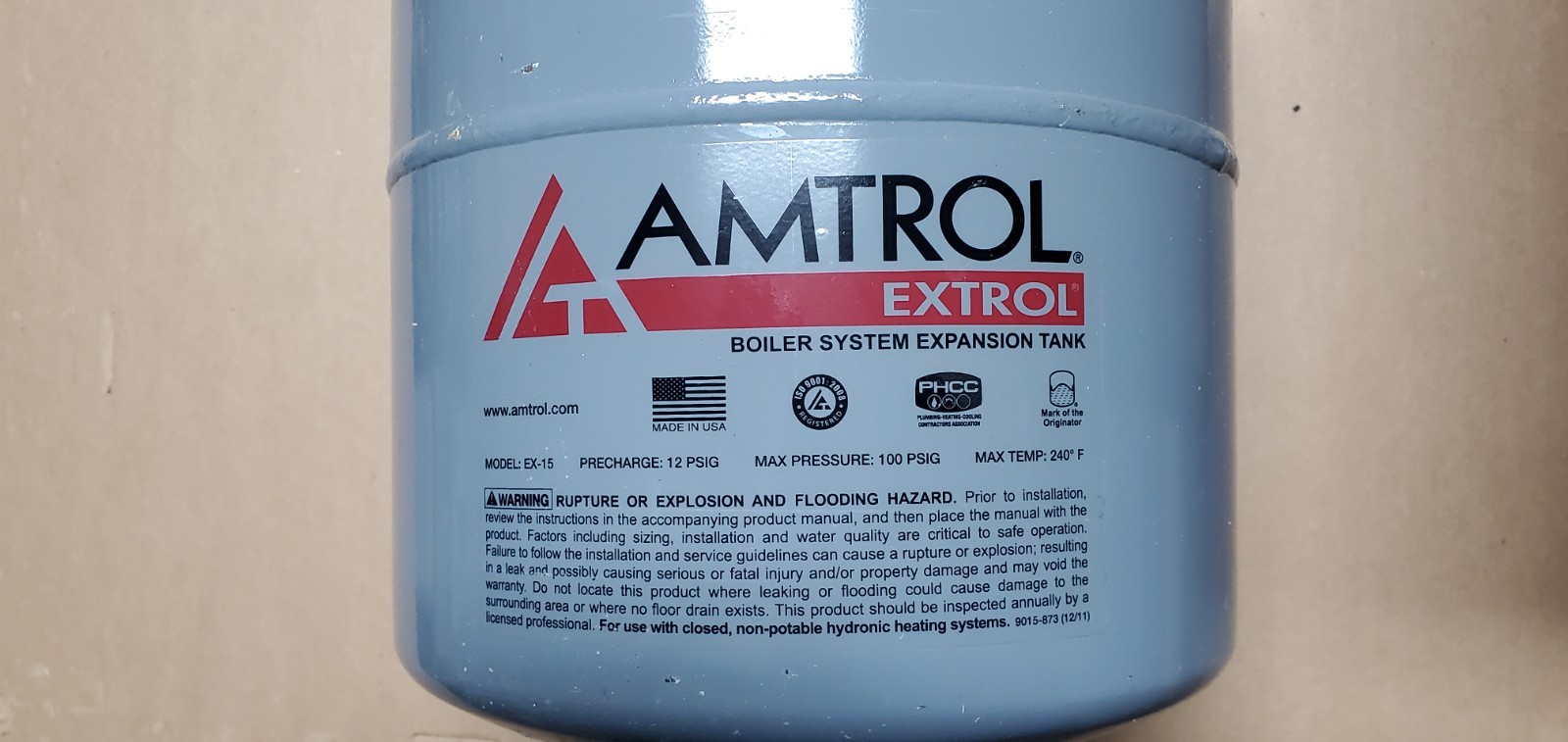 AMTROL EX-15 Hydronic Boiler Expansion Tank, 1/2″ Male NPT Inlet.