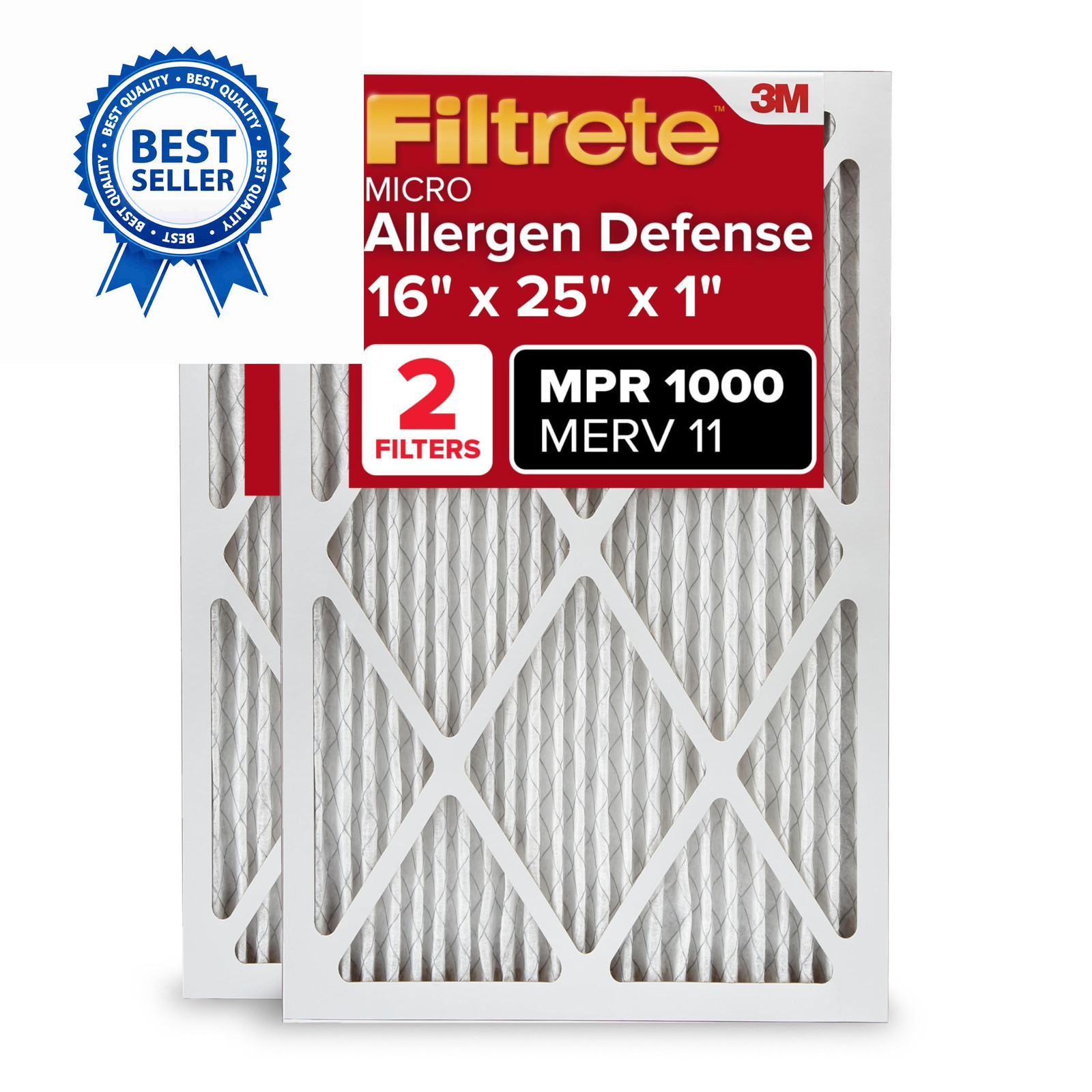 Filtrete 16x25x1 Air Filter MERV 11, MPR 1000 Micro Allergen 16x25x1, White