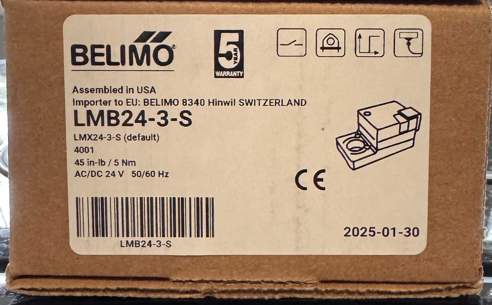 LMB24-3-S | Belimo | BRAND NEW! Damper Actuator, 45 in-lb Non fail-safe