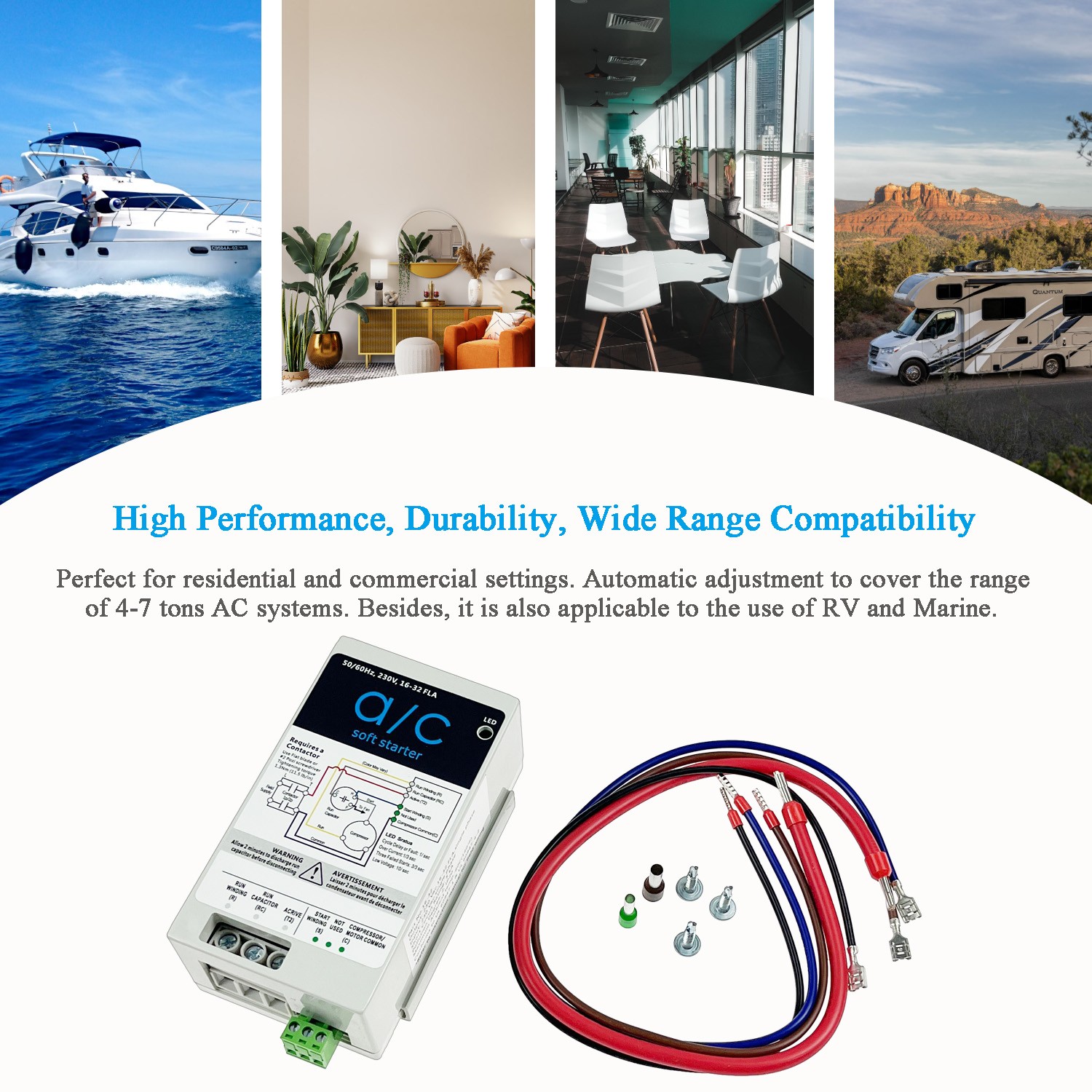 AC Soft Start Kit 16-32A for 4-7 Ton 230V HVAC Air Conditioner Home RV Camper
