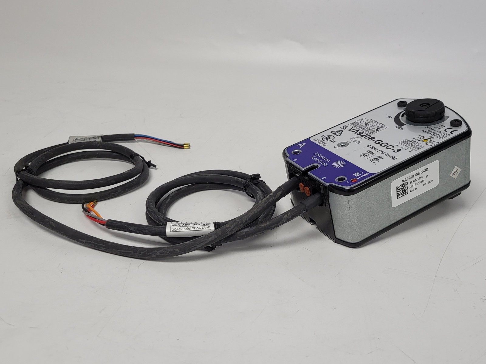Johnson VA9208-GGC-3 Electric Spring Return Valve Actuator, 24VAC, 70 in-lb