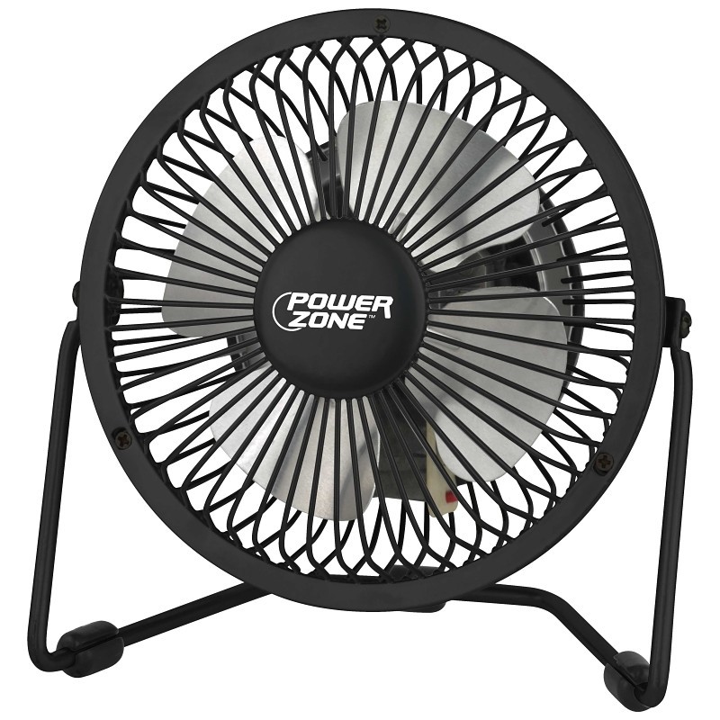 PowerZone CZHV4RSB-BK Mini Fan, 120 VAC, 4 in Dia Blade, 4-Blade, 1-Speed, 360 d
