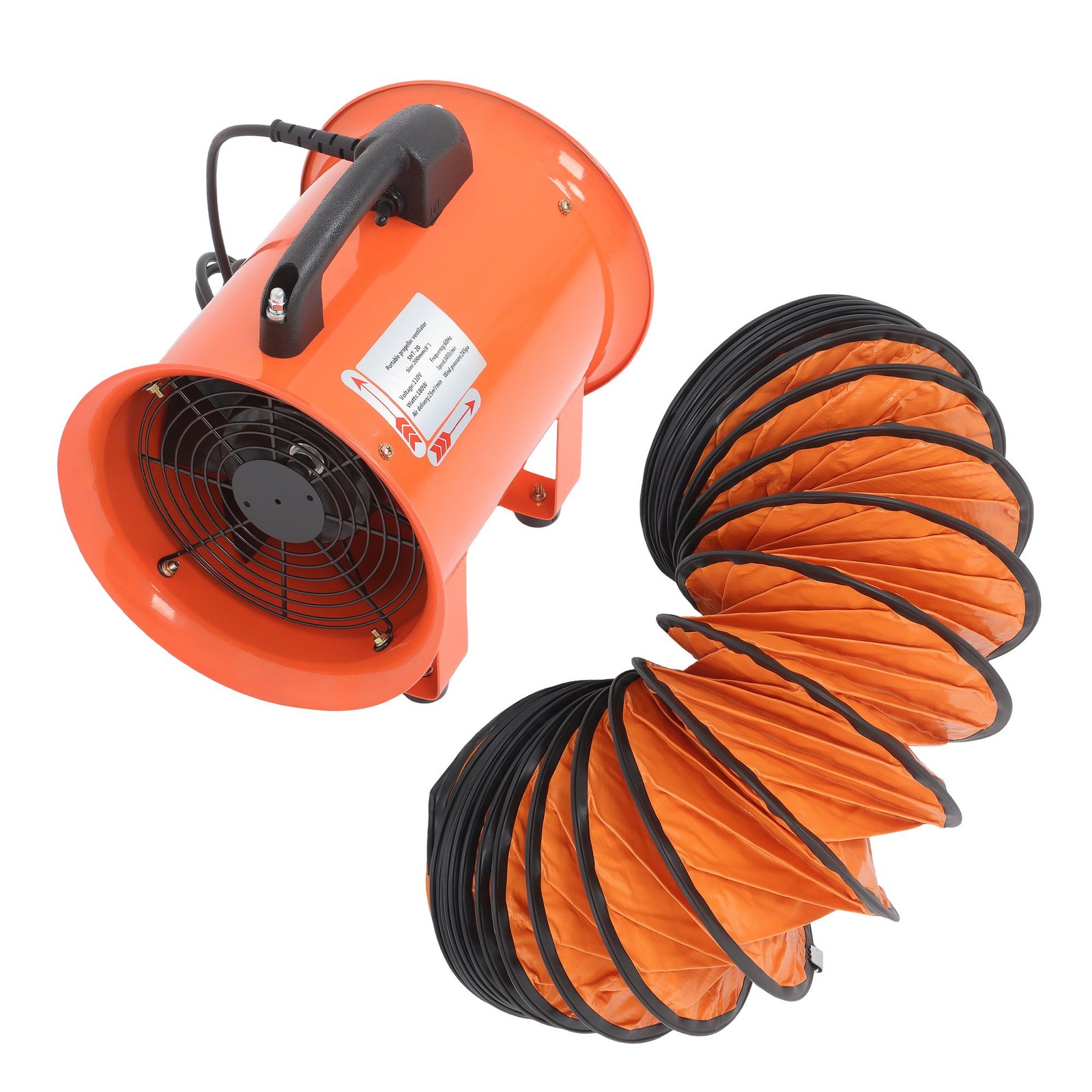 8 Inch Industrial Portable Blower Fan 16.4ft Duct Hose 180W 900CFM 3450RPM