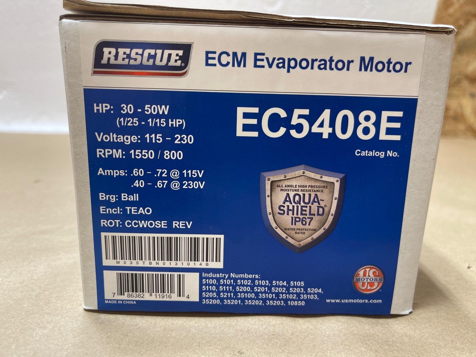 EC5408E ECM Evaporator Motor 30-50W 1/25-1/15HP, 115-230V, 1550/800RPM TEAO