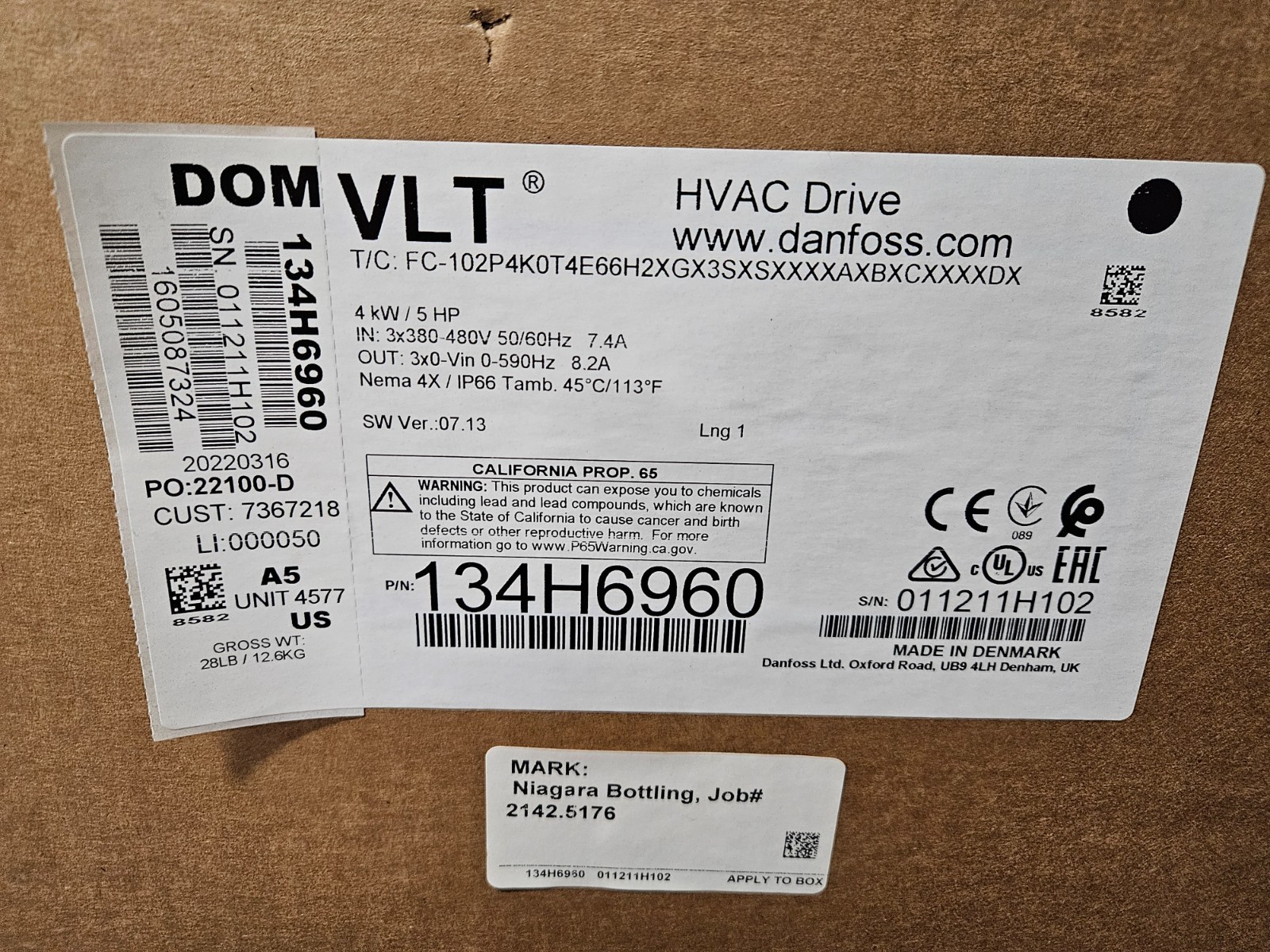 Danfoss 134H6960 HVAC VLT Variable Frequency Drive – New In Box