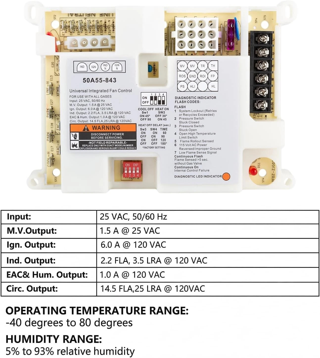 Furnace Control Circuit Board 50A55-843 Replacement for White-Rodgers