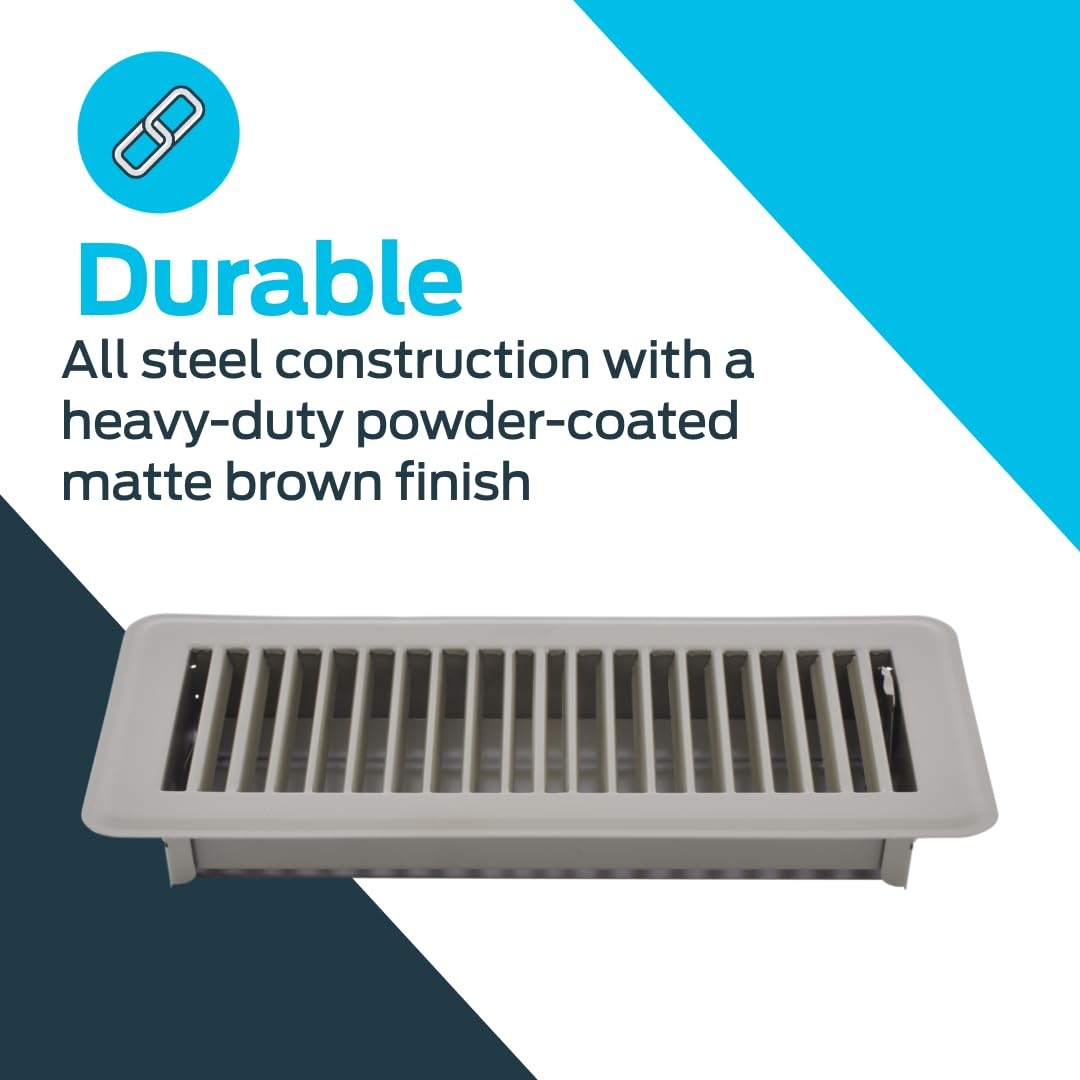 EZ-FLO 4 x 10 Inch (Duct Opening) Floor Register Vent 4 in. x 10 in., Brown