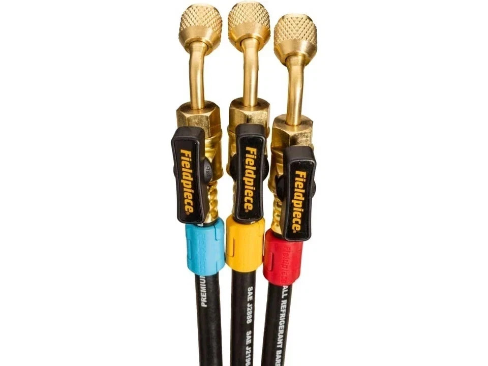 Fieldpiece HR3B Ball Valve Refrigerant Hose Set (3) with Color Tags – 1/4″ x 1/4
