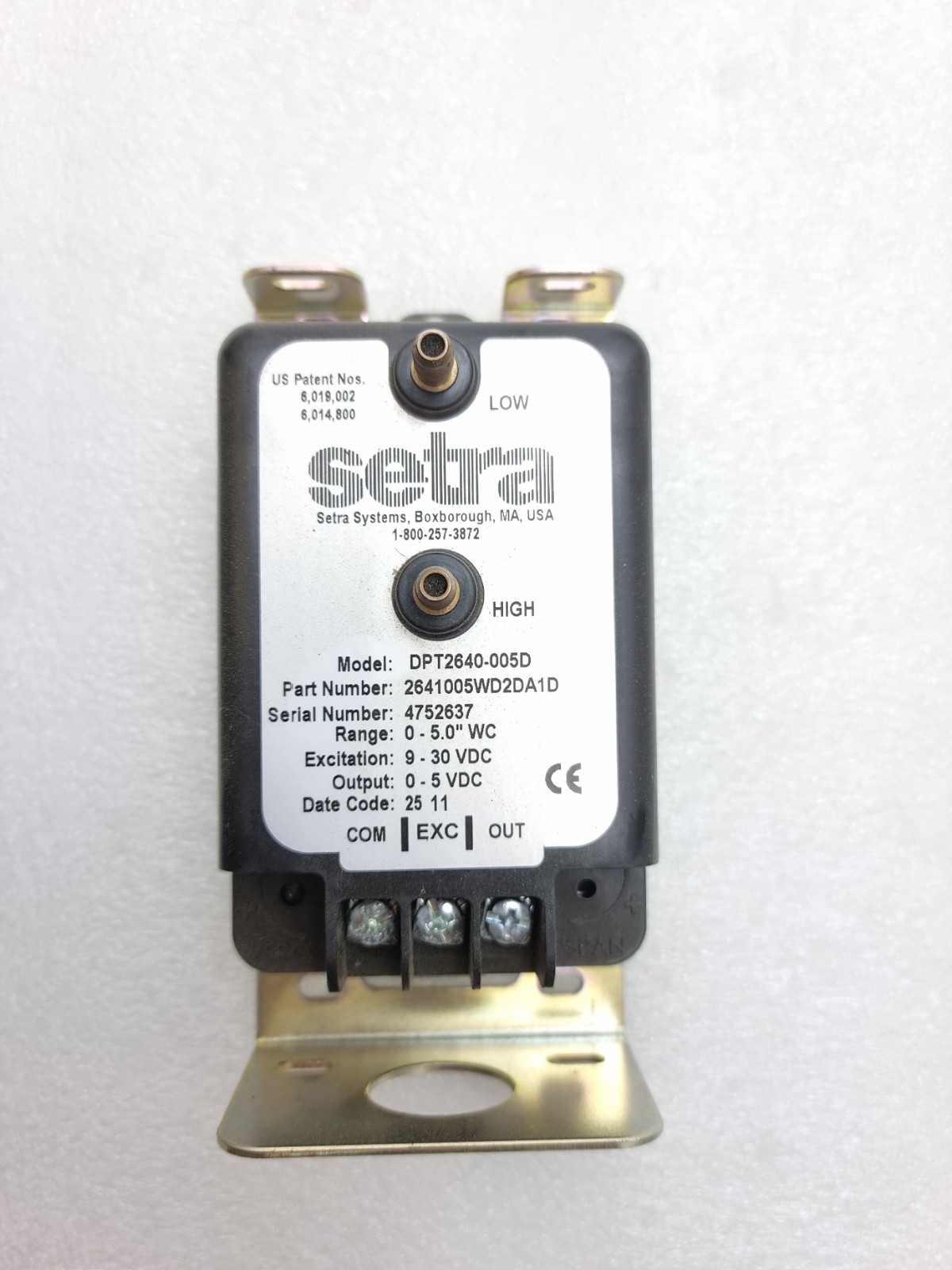 1 x Setra DPT2640-005D Pressure Differential Sensor 2641005WD2DA1D Made In Usa