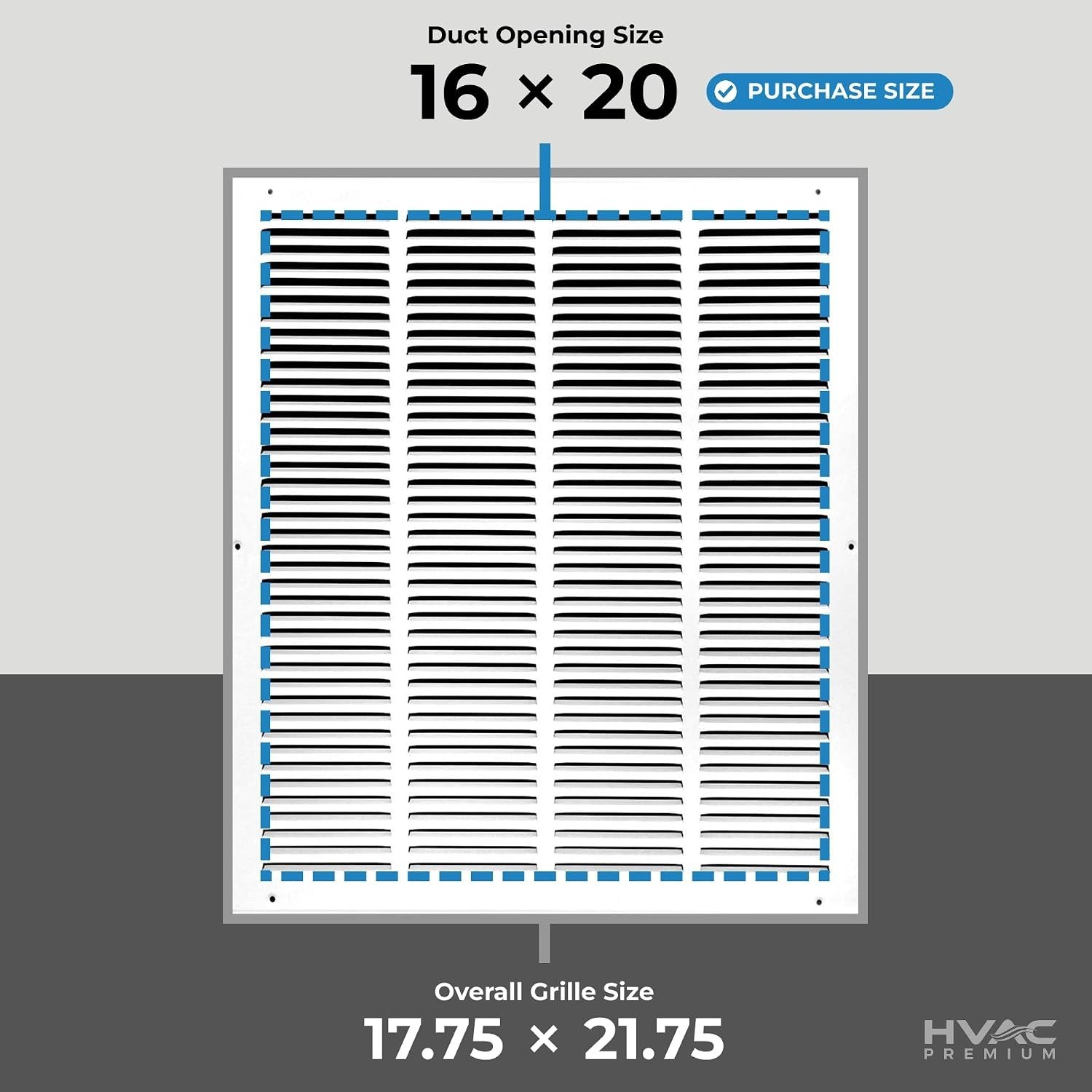 HVAC Premium 16” x 20” [Duct Opening] Flat Stamped Steel Return Air Grille