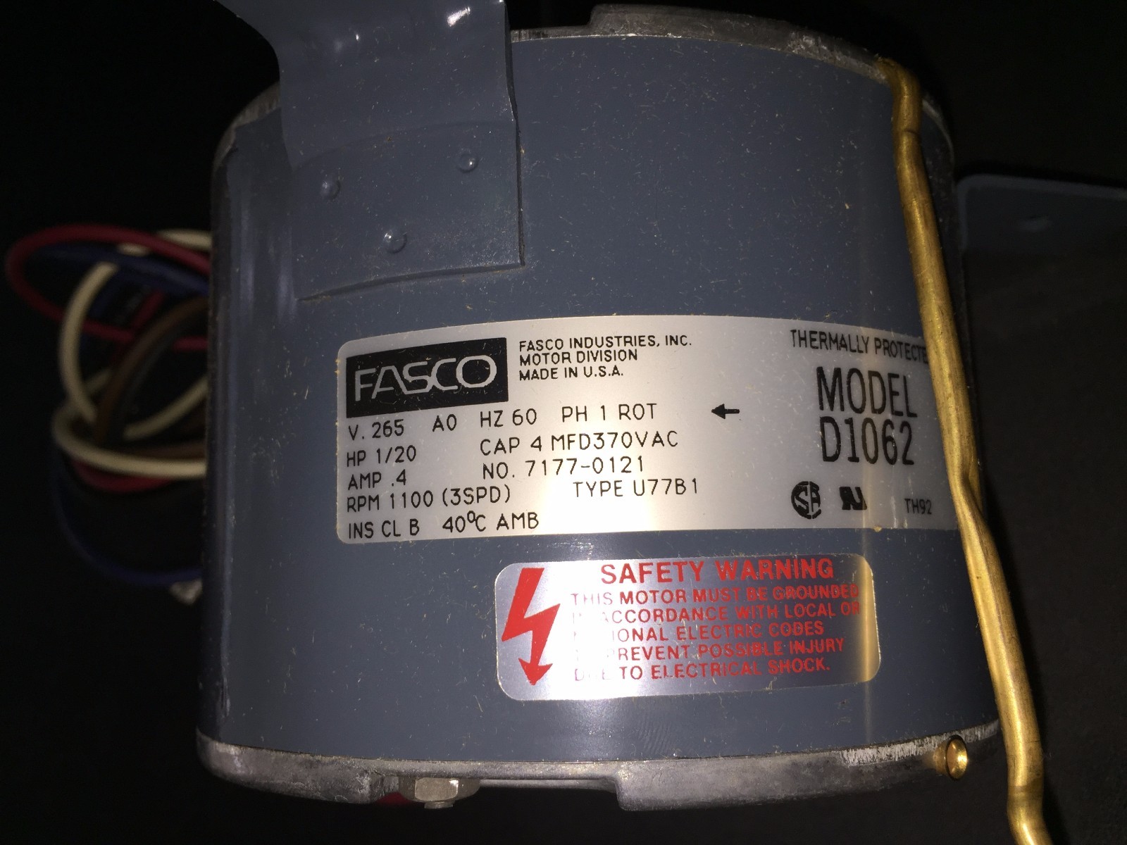 Fasco D1062 5″ Dia. 1/20-1/30-1/40HP 265V 1100RPM 3-SPD Amana Electric Motor