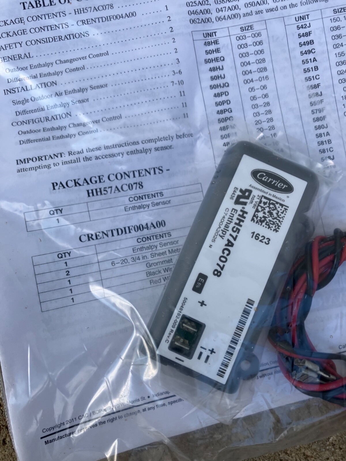 NEW GENUINE CARRIER Enthalpy Sensor HH57AC078 **FREE SHIPPING**