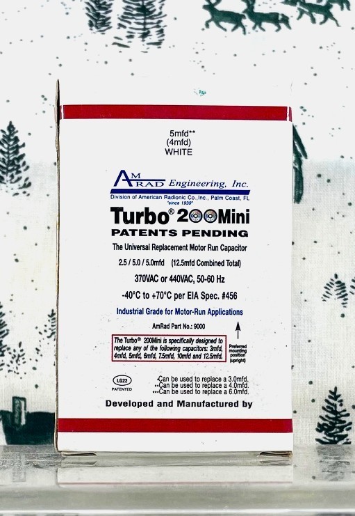 AmRad Turbo200 Mini Round Universal Run Capacitor 440/370Volts 2.5 to15 MFD