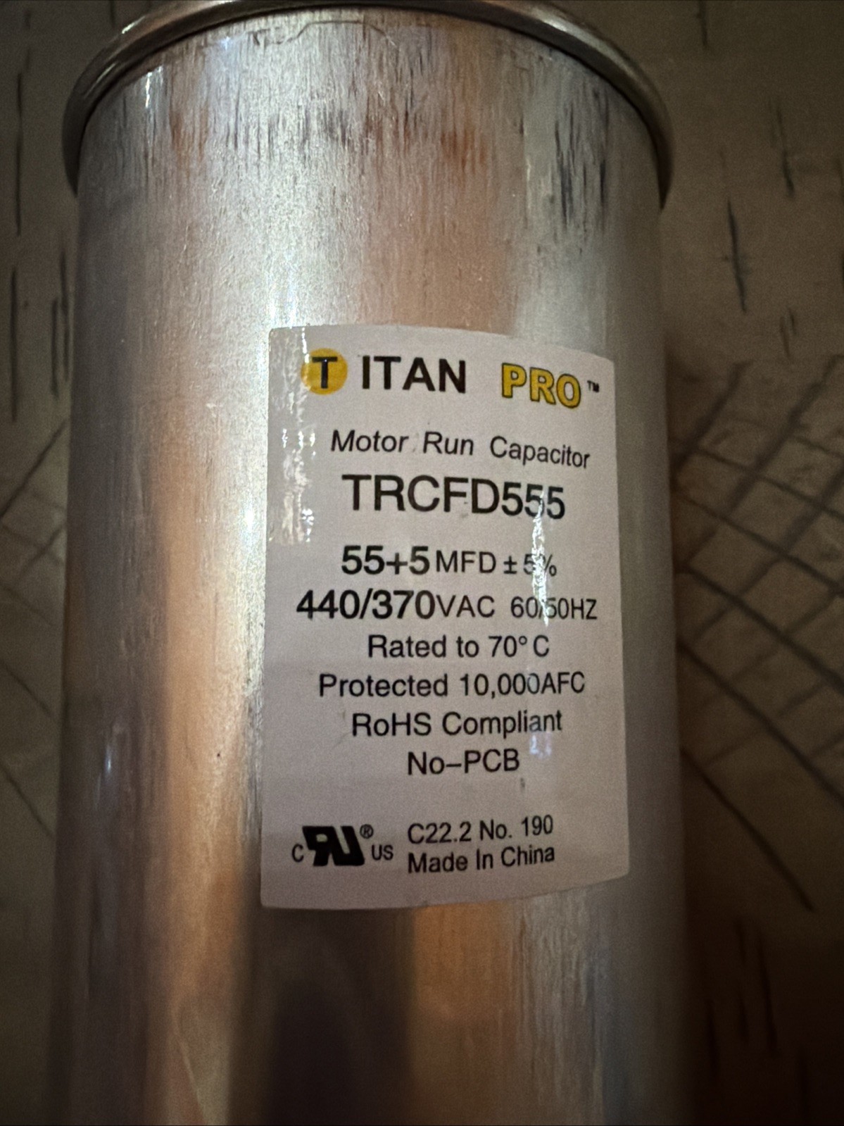 Titan Pro TRCFD555 Round Dual Run Capacitor 55+5 MFD 440/370 VAC HVAC