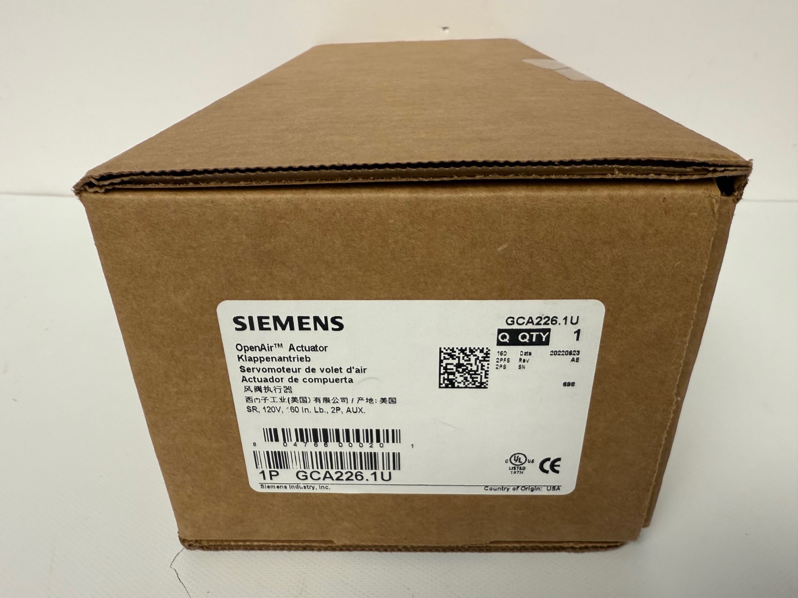 SIEMENS GCA226.1U OPEN AIR ACTUATOR SR 120V 60 IN LB 2O AUX NEW OPEN BOX