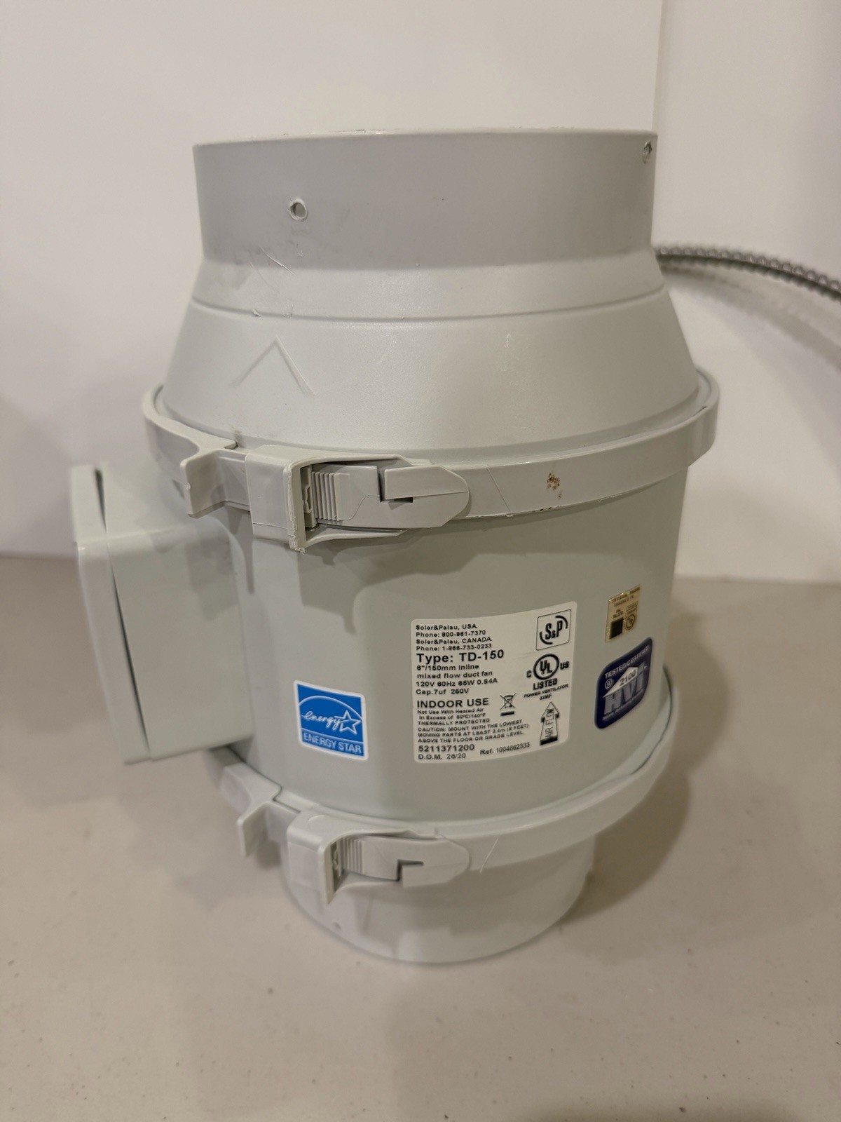 Soler & Palau Kit-Td150 Mixed Flow Duct Fan, 6 In. Dia.