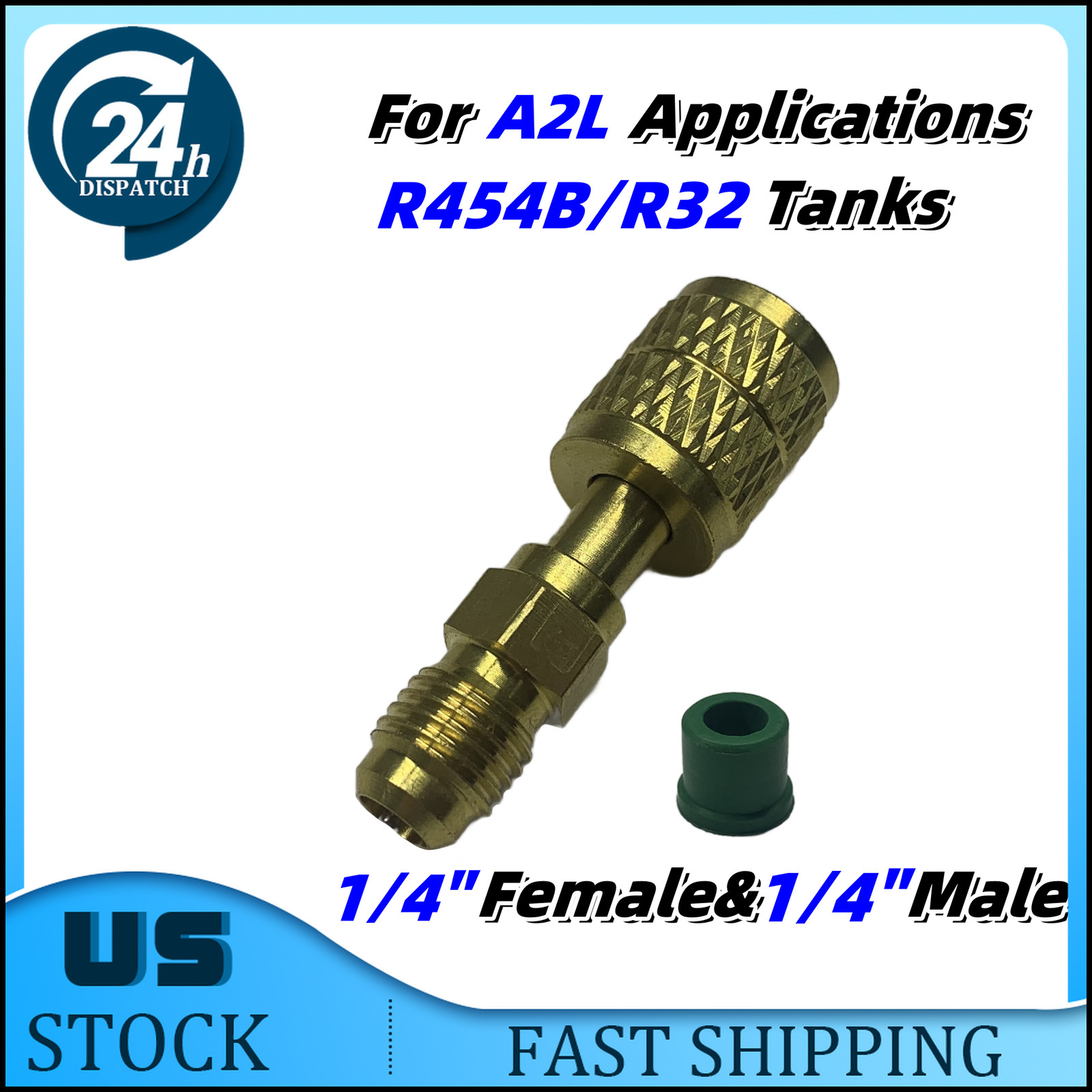 HVAC R32 Reverse Thread Adapter For A2L R454B/R32 Tanks 1/4”Female&1/4”Male US