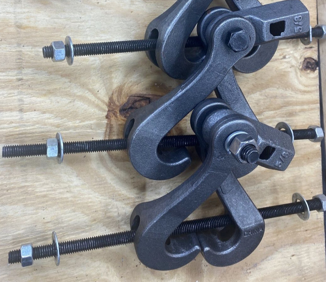 Lot of 2) Tong Style Beam Clamp – for 5/8″ Rod, Suspension Hook, Forged Iron