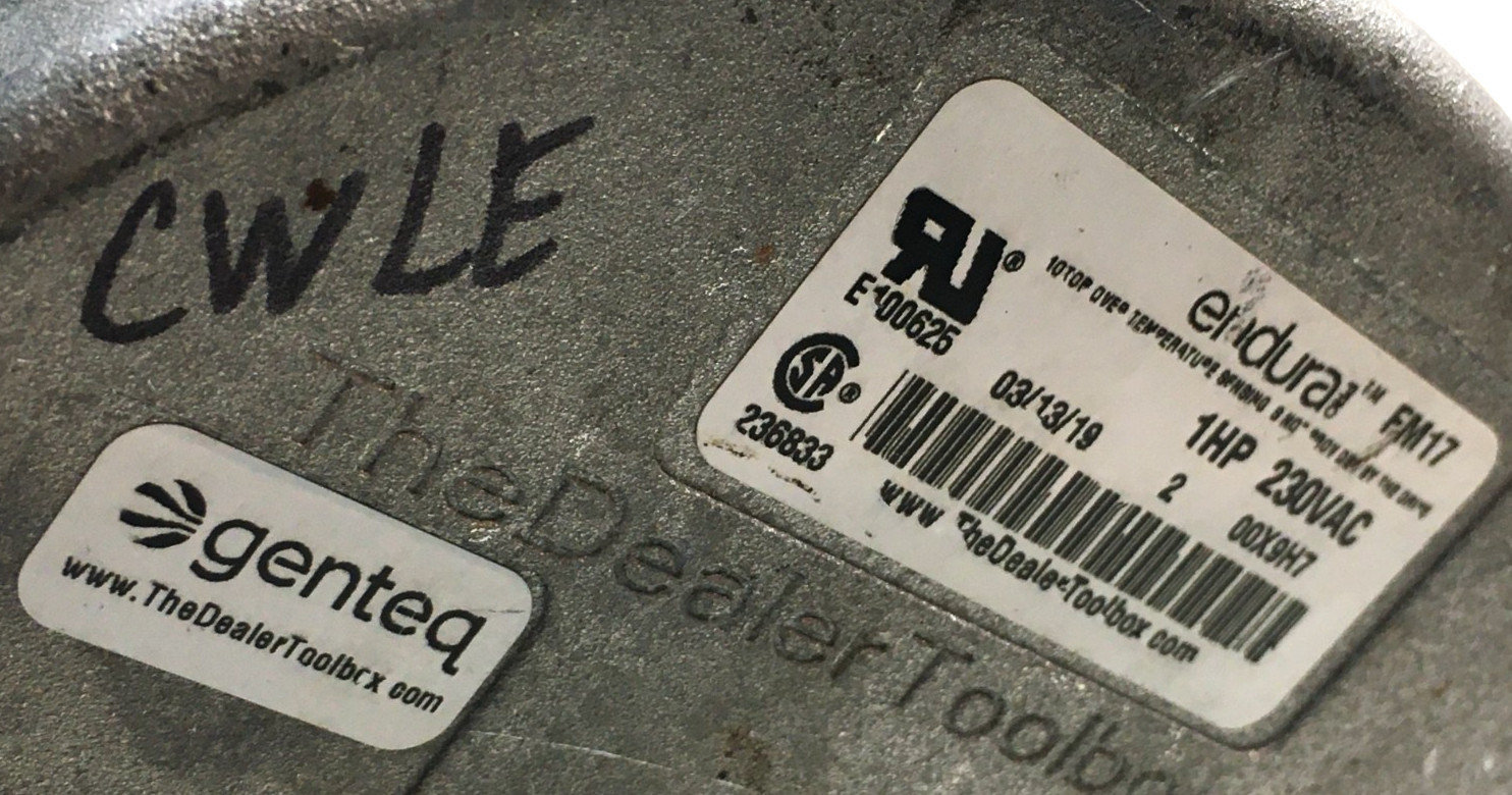 Genteq FM17 5SME39SXL122 Blower Motor HD52AE137 230V 1050RPM 1PH CWLE used #MP82