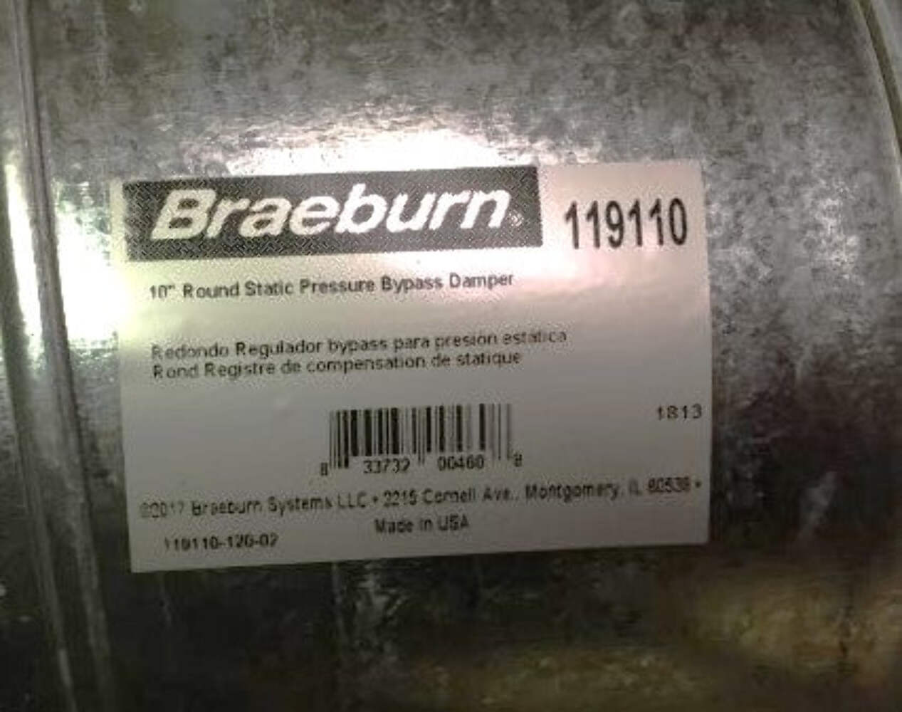 BRAEBURN 119110 10″ ROUND STATIC PRESSURE BYPASS DAMPER