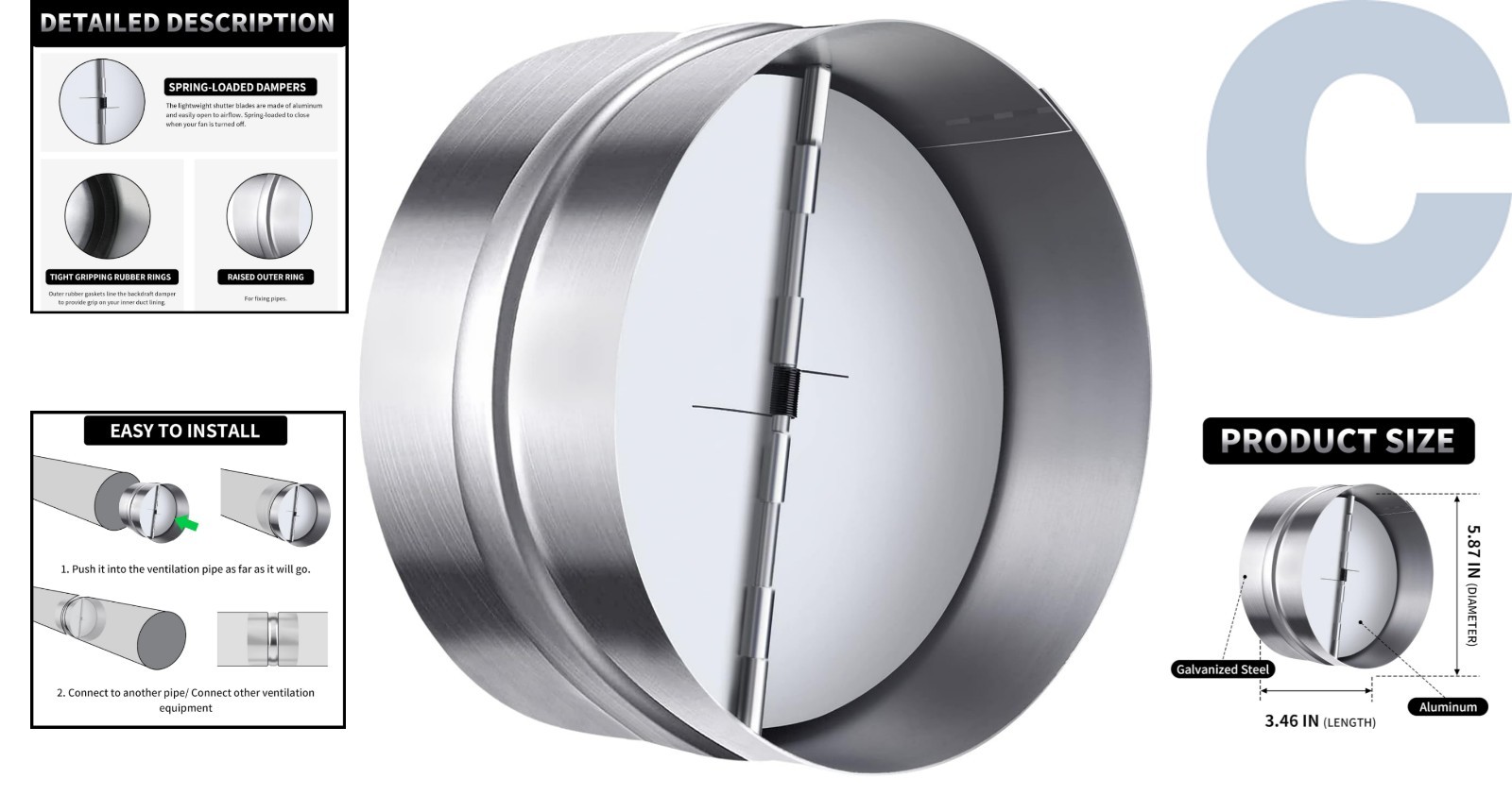 Galvanized Steel 6 Inch Backflow Vent Shutter for Superior Energy Efficiency