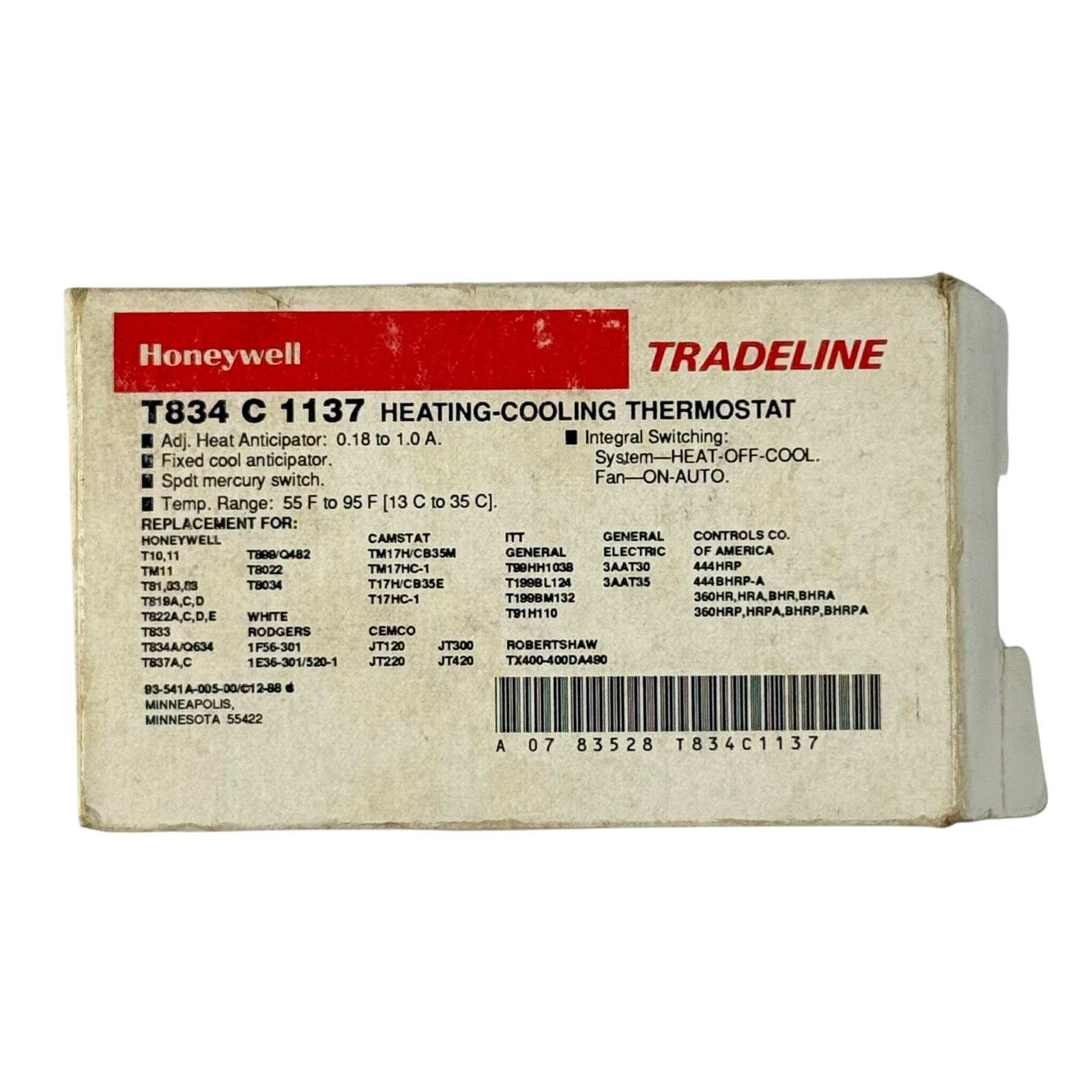 Honeywell T834C 1137 Tradeline Heating Cooling Thermostat New Open Box HVAC