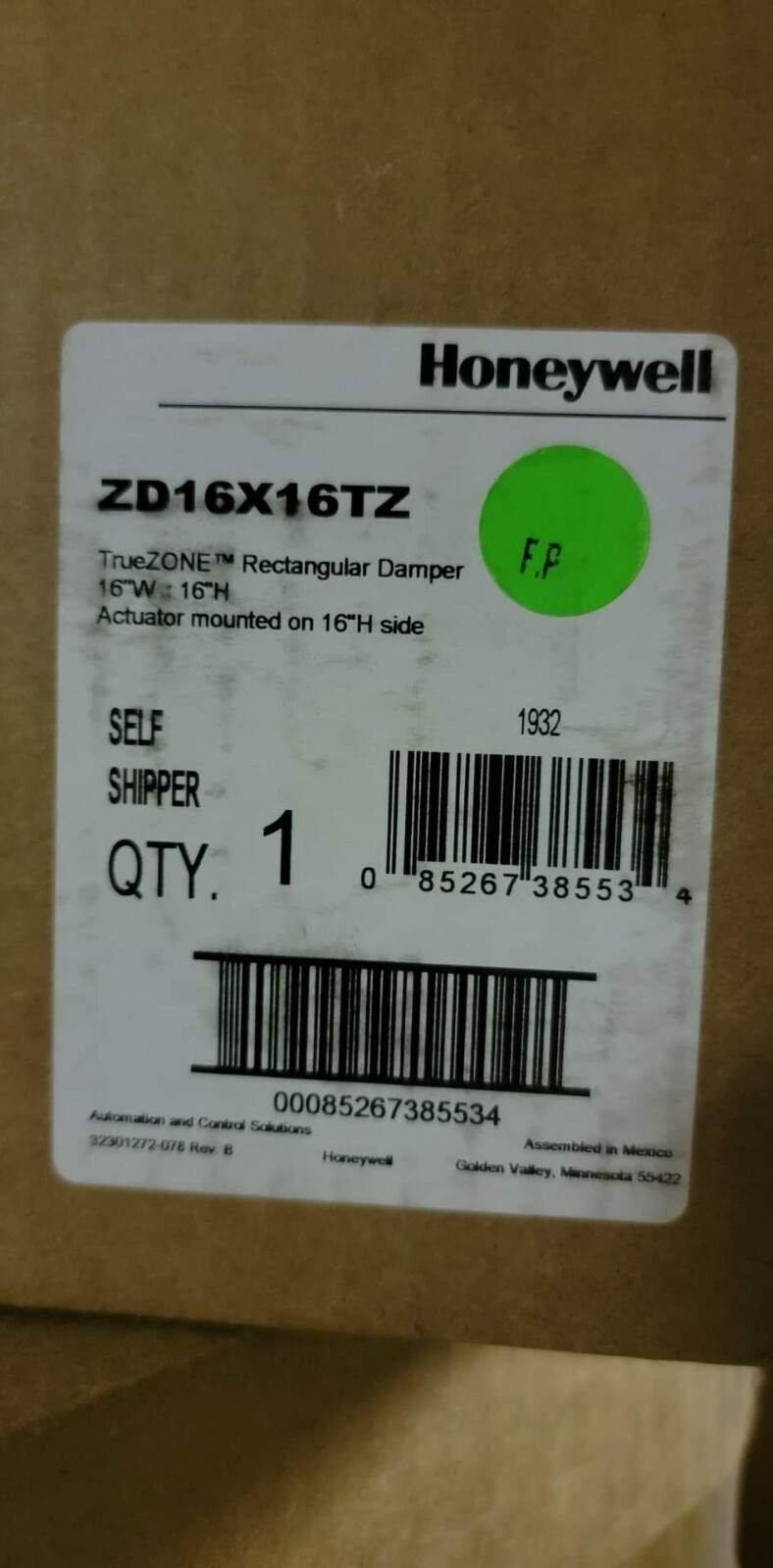 Honeywell Home Resideo TrueZONE Rectangular Zoning Damper – 16″ X 16″ ZD16x16TZ