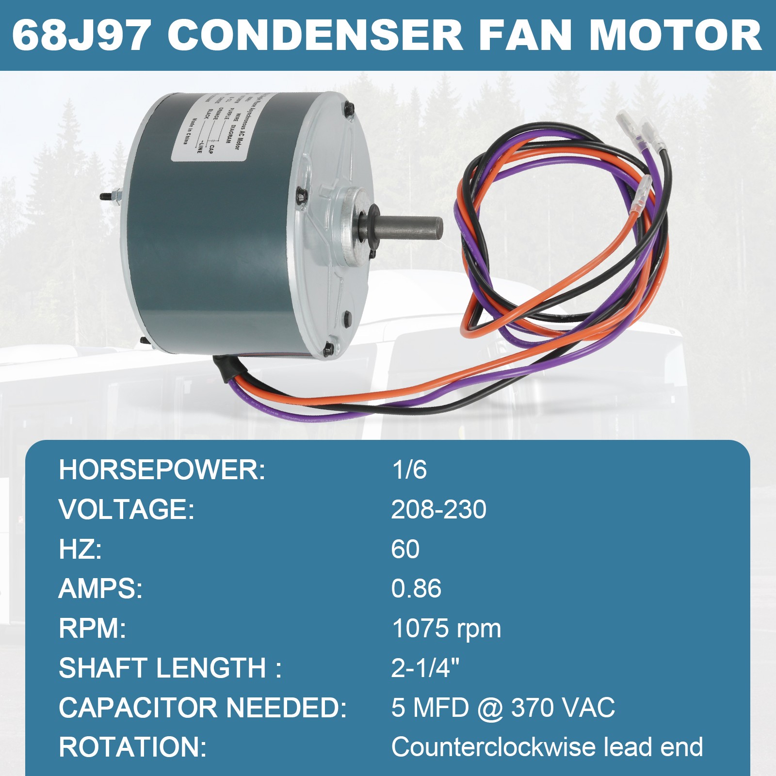 Condenser Fan Motor, 1/6 HP, 208-230 Volts For Lennox 68J97 – Interlink 68J9701