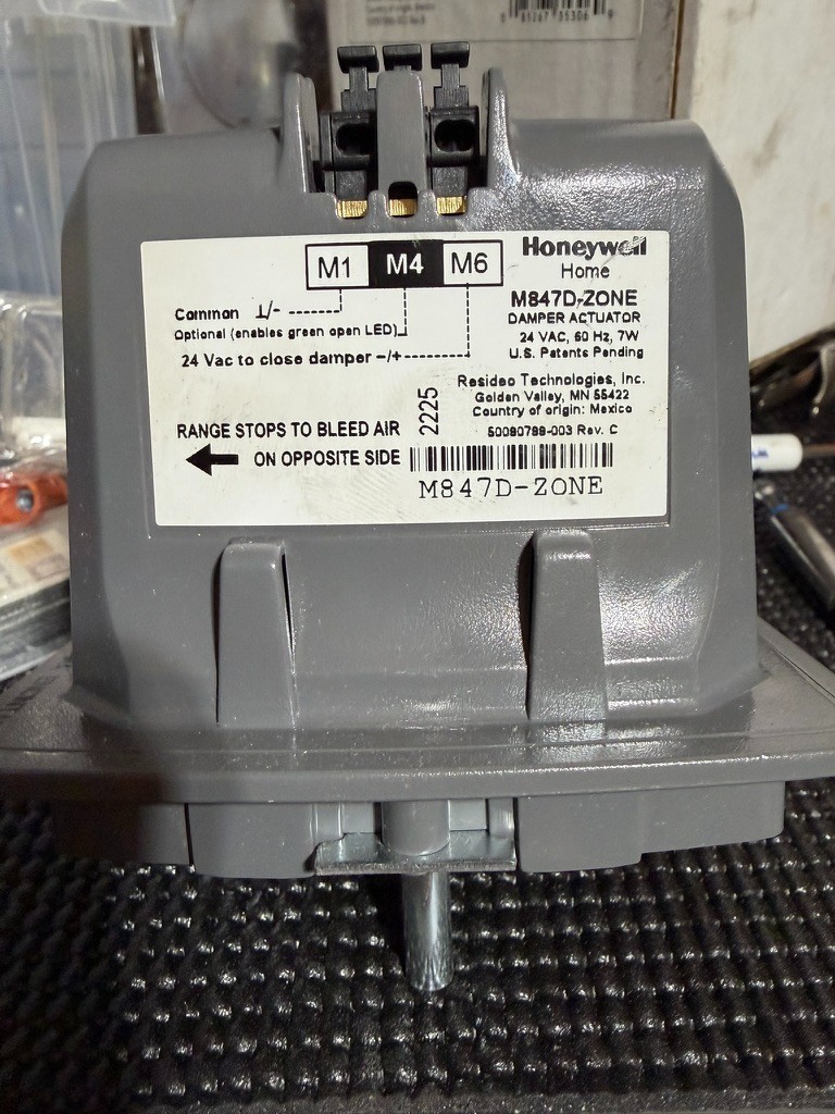 Honeywell Home M847D Zone Damper Operator, 24V AC, 60Hz, 7W