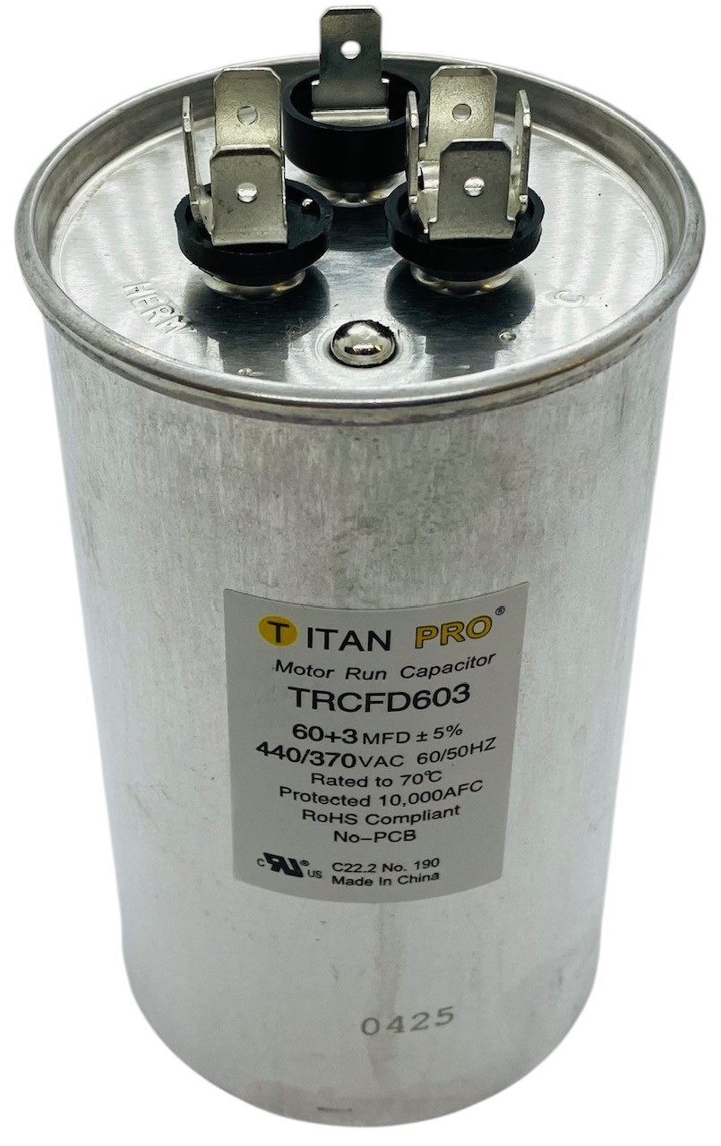 Titan Pro® Motor Run Capacitor | Round | 60 + 3 MFD | 370/440 Volt | TRCFD603