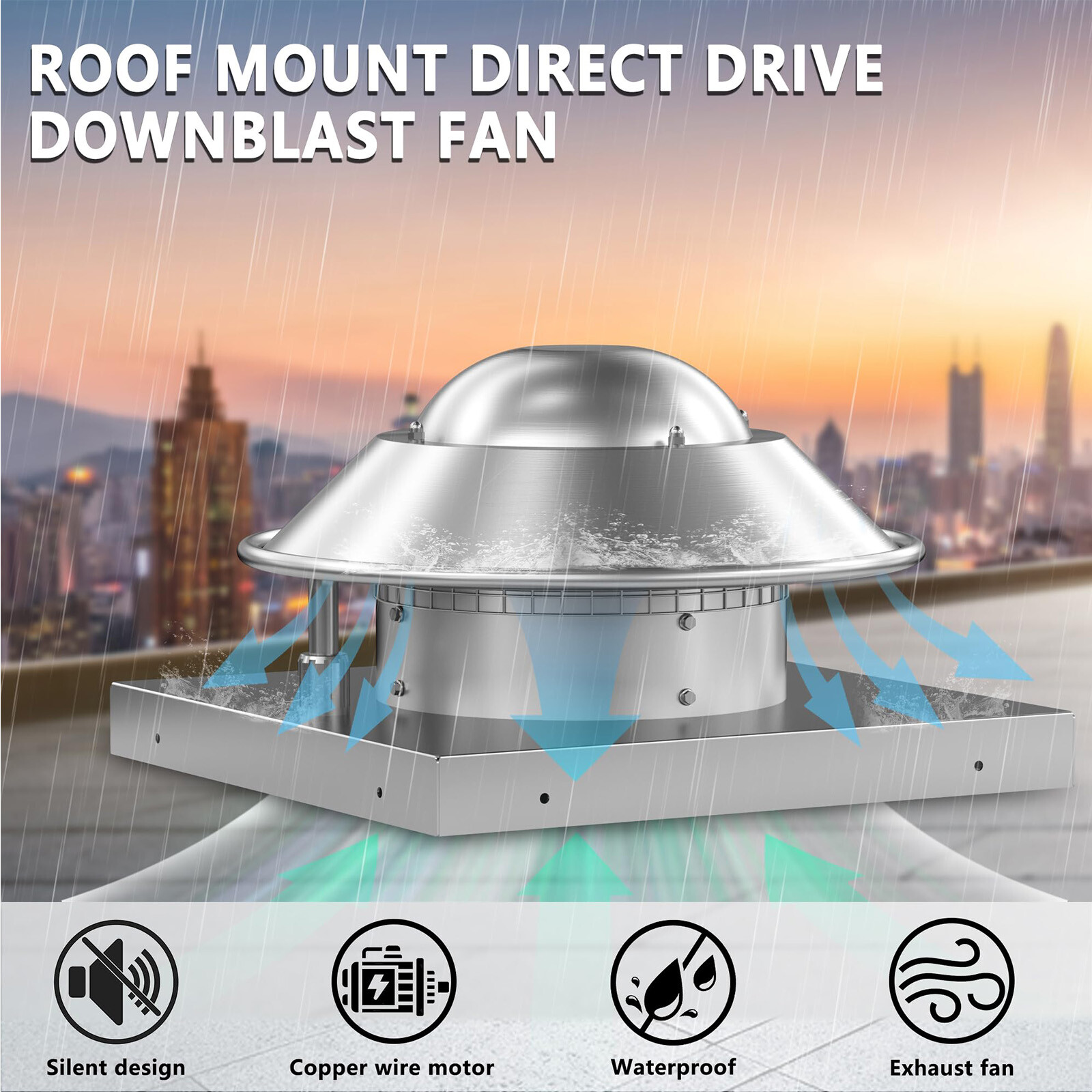 Axial Roof Exhaust Fan Downblast Fan Ventilation Fan For Restaurant Kitchen 115V
