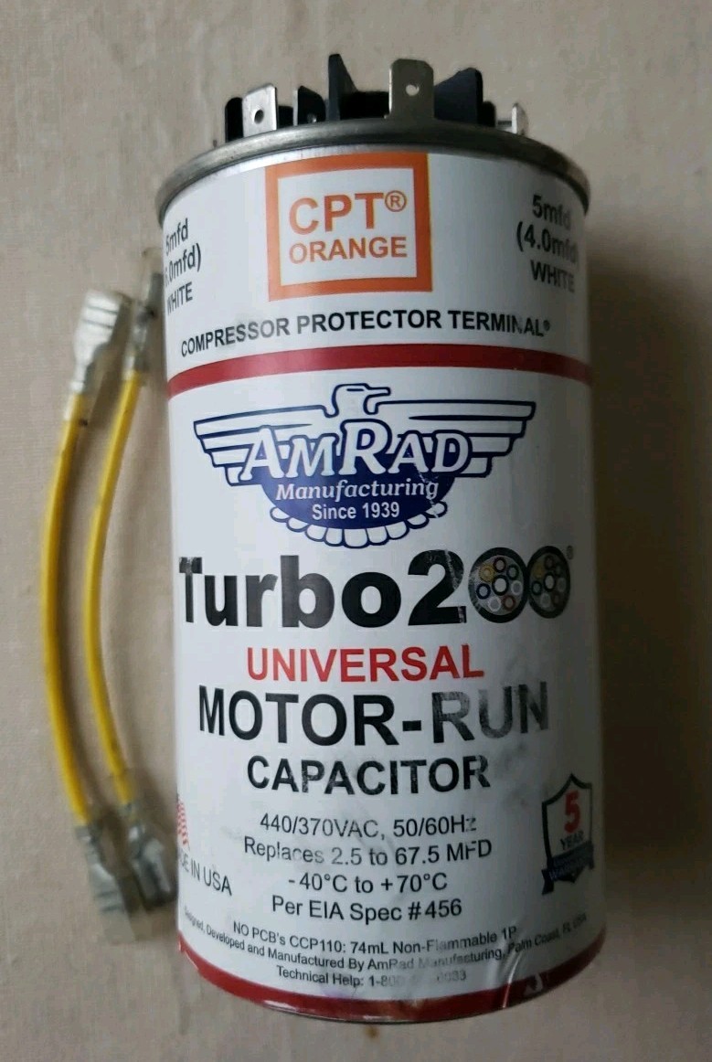 AmRad Turbo 200 Universal Motor-Run Capacitor 440/370VAC 2.5-67.5MFD
