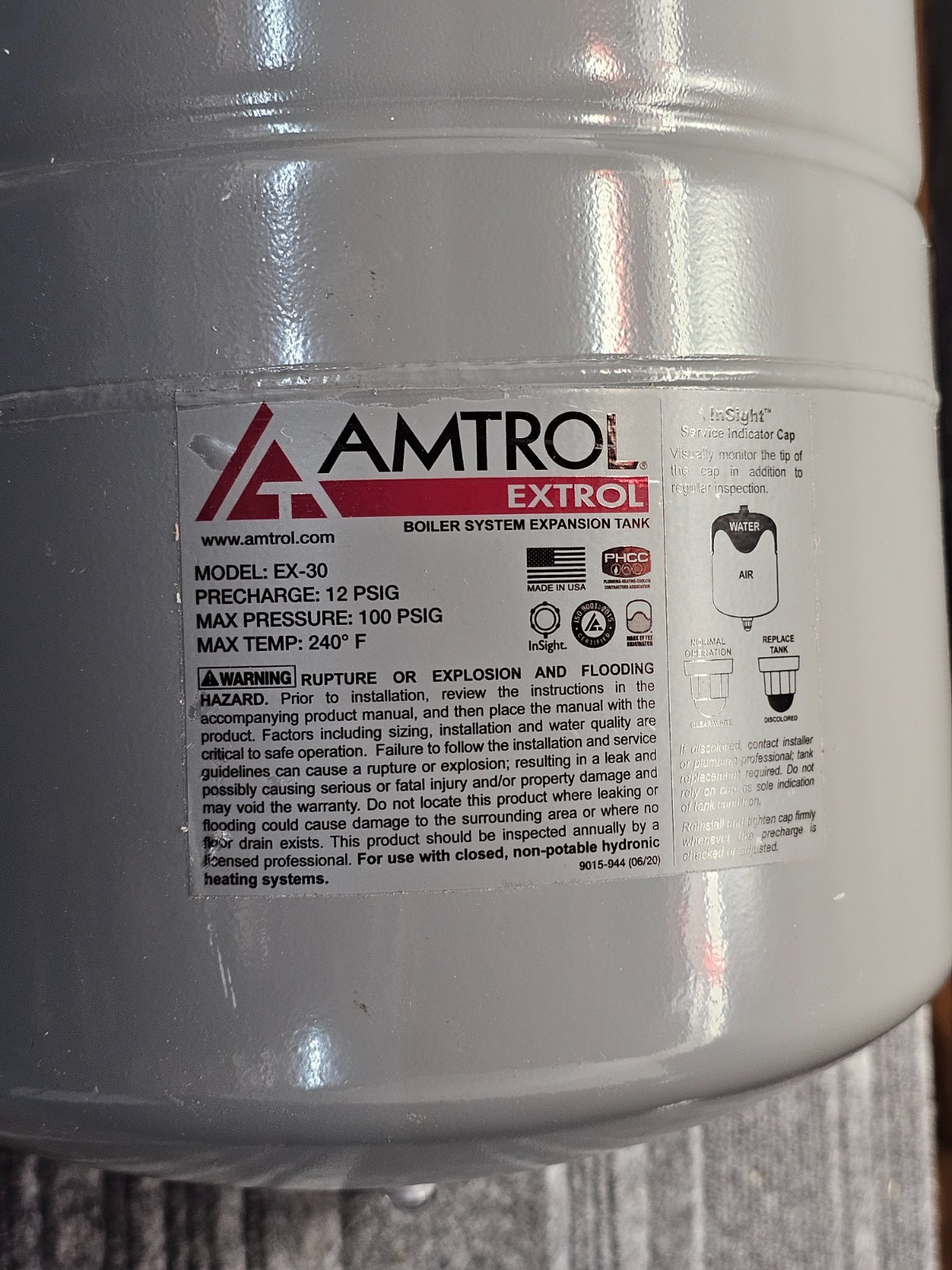 Amtrol Extrol EX-30 4.4 Gallon In-Line Hydronic Expansion Tank 240 Degrees F