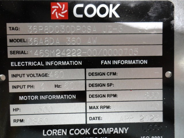 Exhaust Fan 36in Wall Mount Industrial Aluminum Propeller Loren Cook 36A8DA360AW