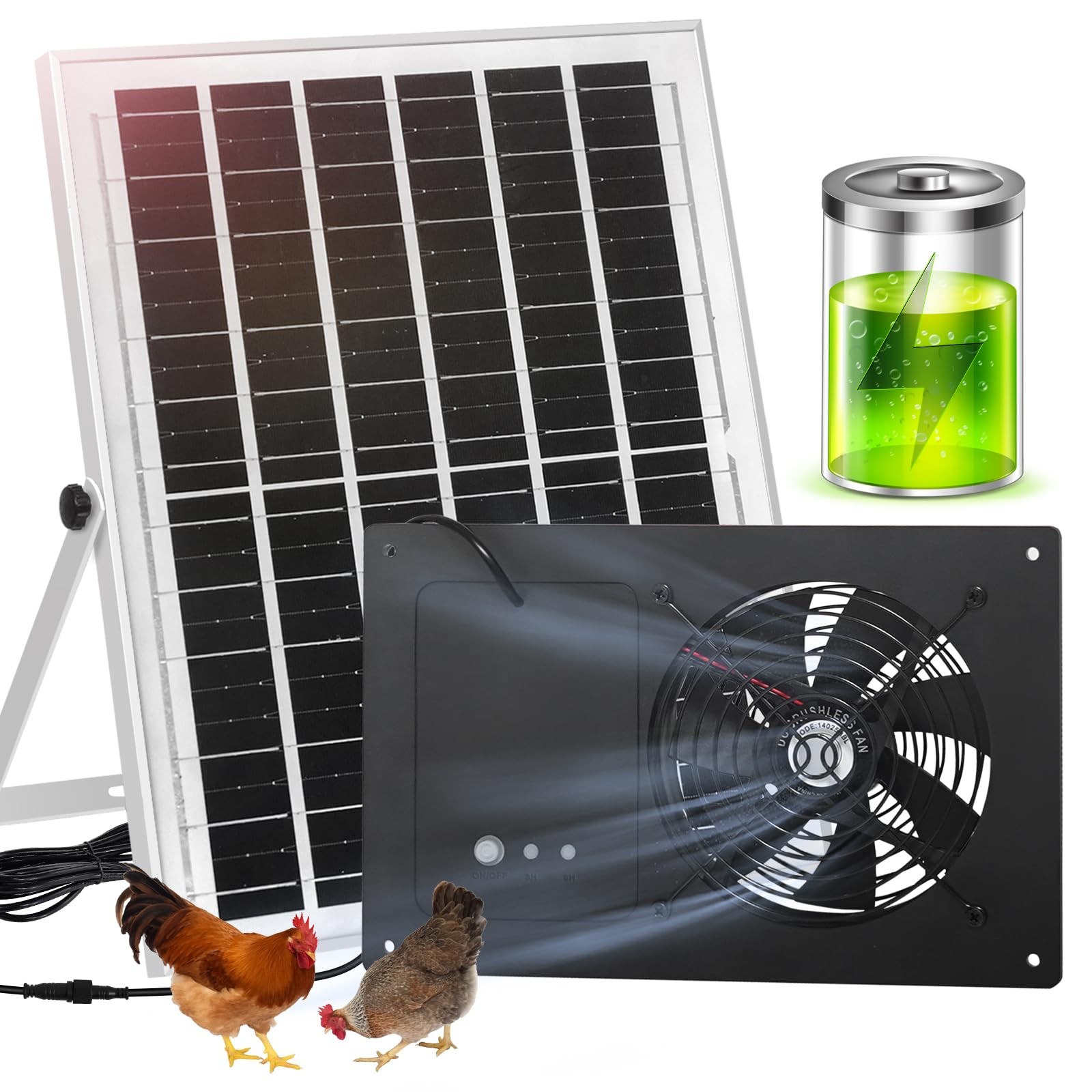 Ladate Solar Exhaust Fan Battery And 3H/6H Timer High Speed Ip65 Waterproof