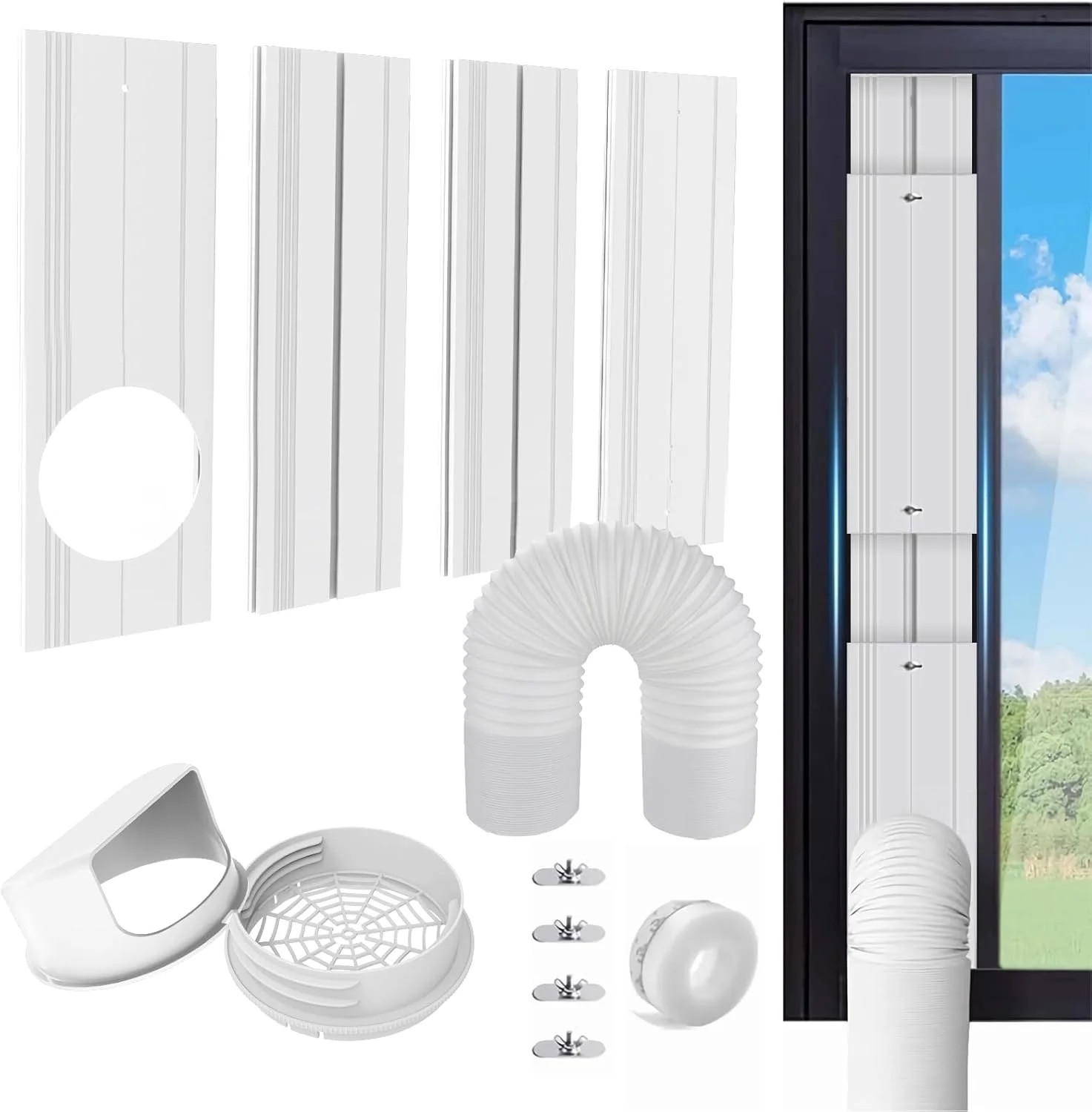 Portable AC Window Vent Kit with 5.9″ Exhaust Hose, Adjustable PVC Window Seal P