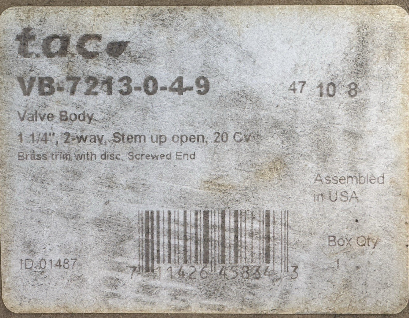 T.A.C VB-7213-0-4-9 1-1/4″ 1.25″ Valve, Globe, 2-way Stem Up open 20CV brass
