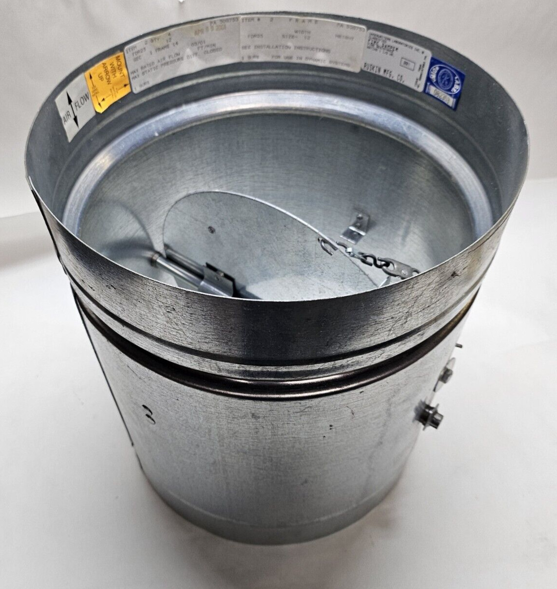 Ruskin FDR25 Rated Round Fire Damper 1-1/2 Hour 165 Degrees 12″ Rnd
