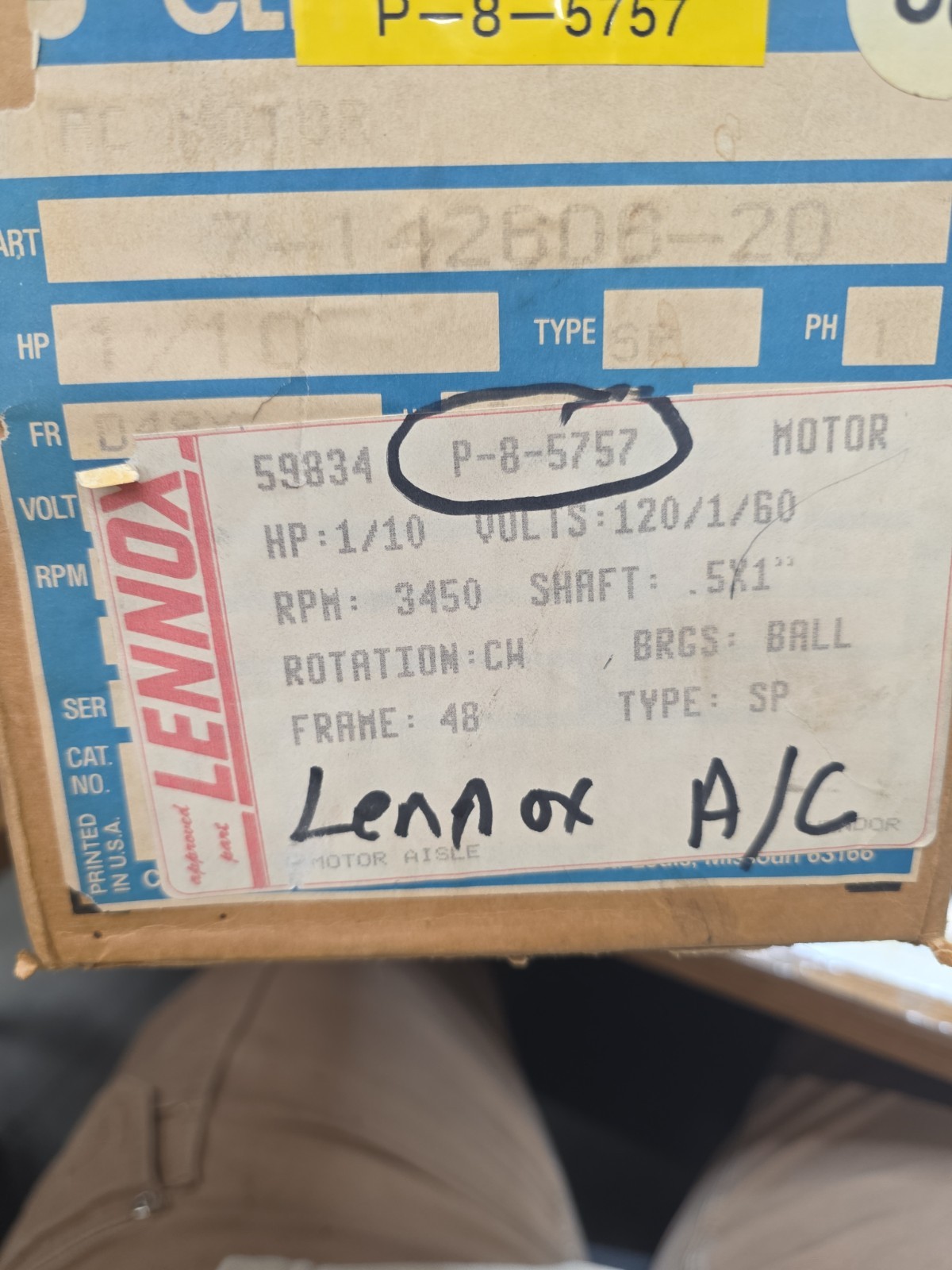 Century Motor – 7-142606-20 / P8-5757 – 1/10 HP, 3450 RPM, 115 V2.8 AMP – NOS