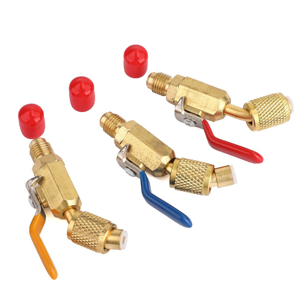3PCS Charging Hoses AC Refrigerant Tools 1/4“SAE Coolant Angled Small Ball Valve