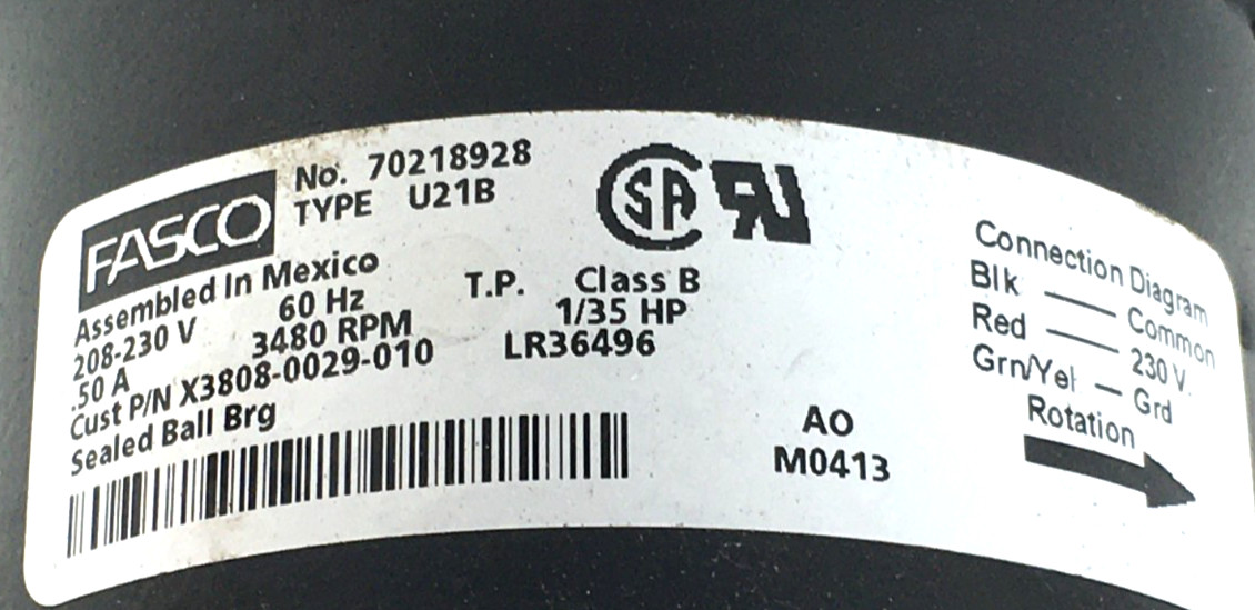 FASCO 70218928 Draft Inducer Blower Motor Assembly X38080029010 used #M137
