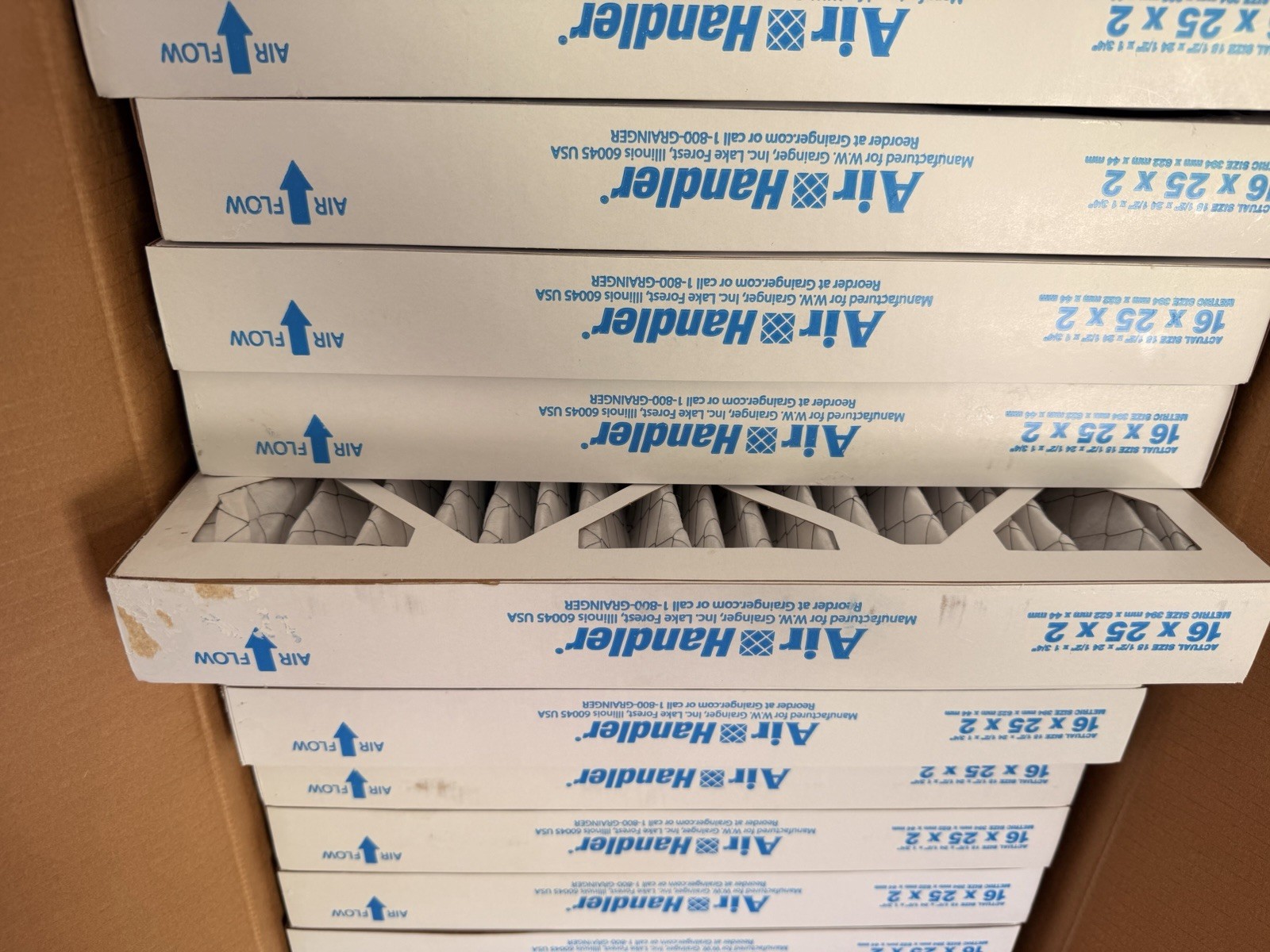 Air Handler 6B950 16x25x2 HC Pleated MERV 8 Electrostatic Filter, Full box of 12
